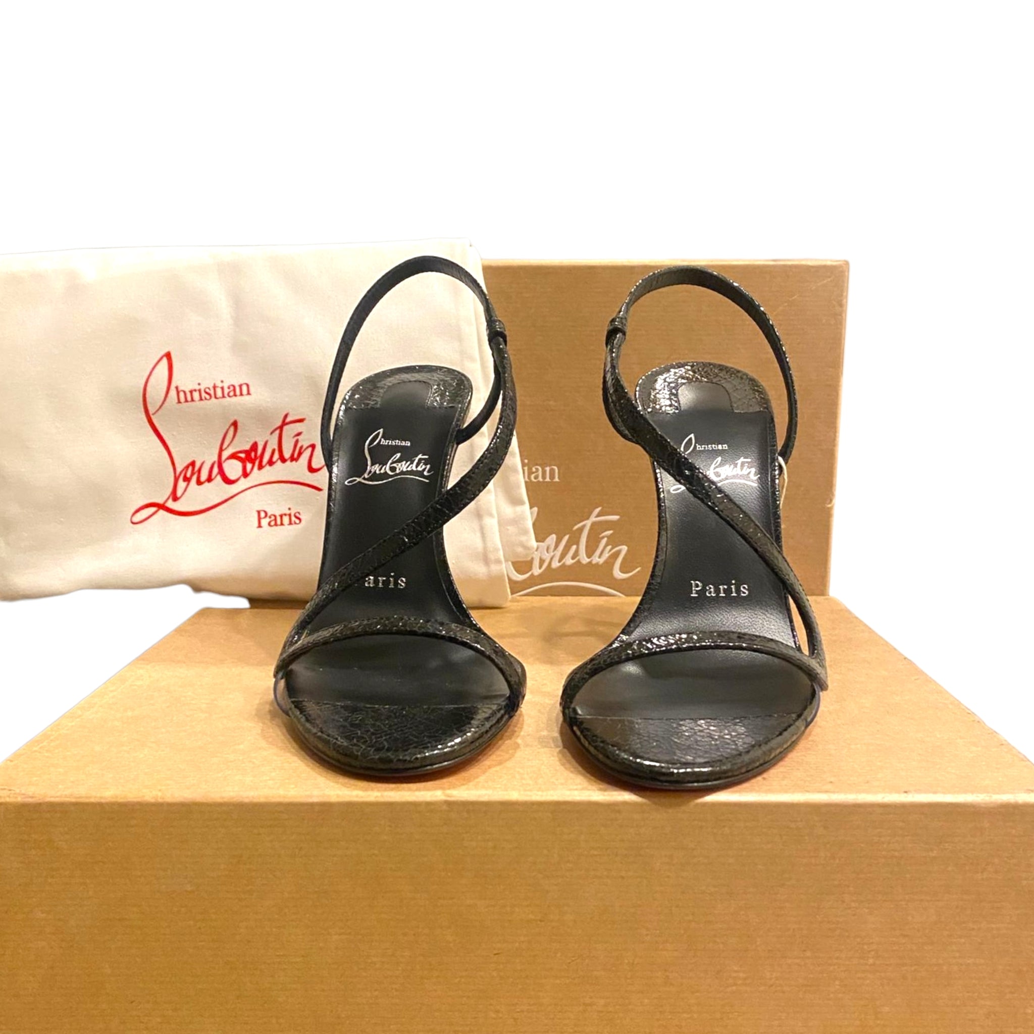 Christian Louboutin Rosa Z Sandals Black Patent Leather Size EU 37