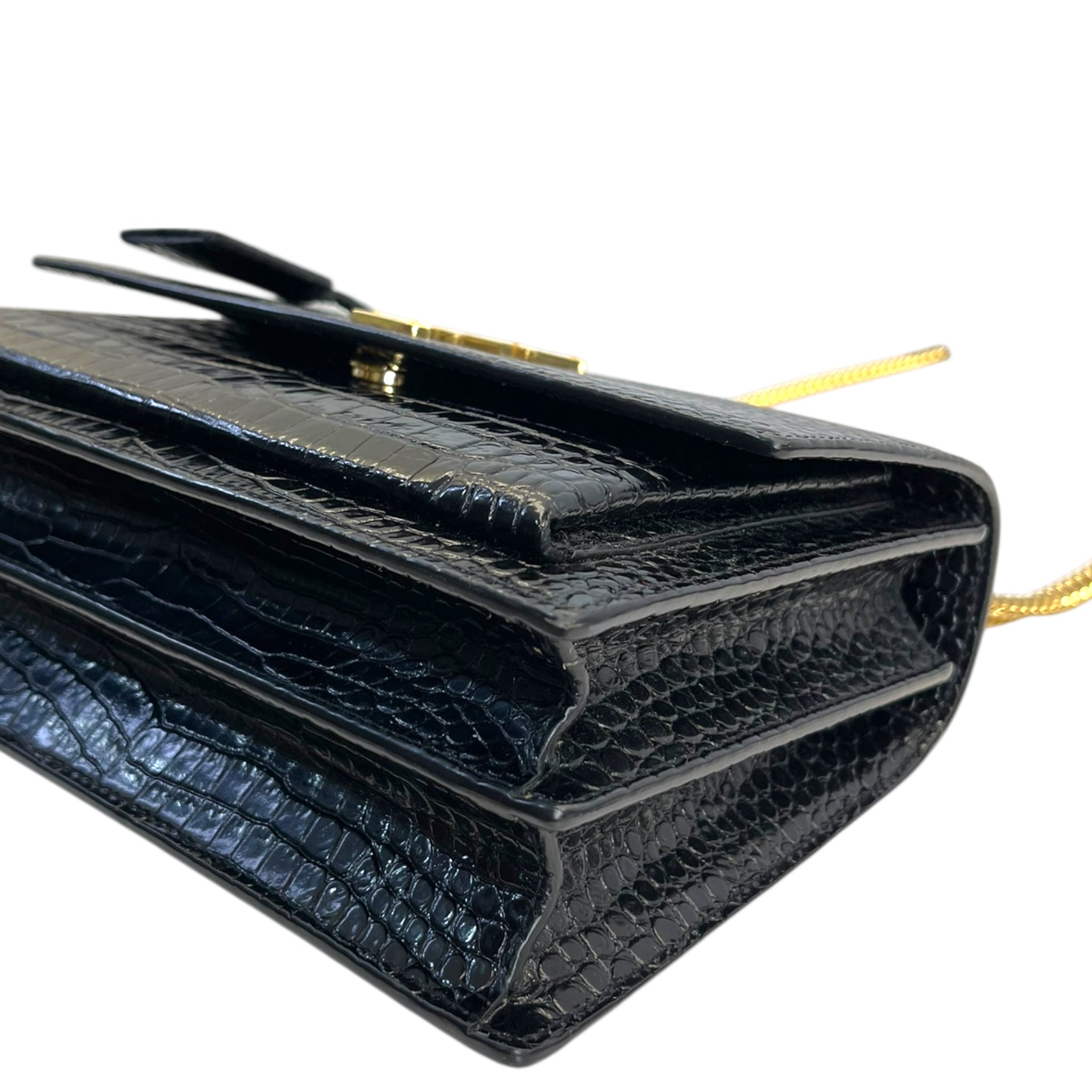 Saint Laurent Medium Sunset Croc-Embossed Black Bag