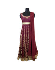 Rohit Bal Brick Red Crinkled Anarkali Suit With Dori Embroidery