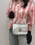 Burberry TB Small Silver Croc Embossed Shoulder Bag