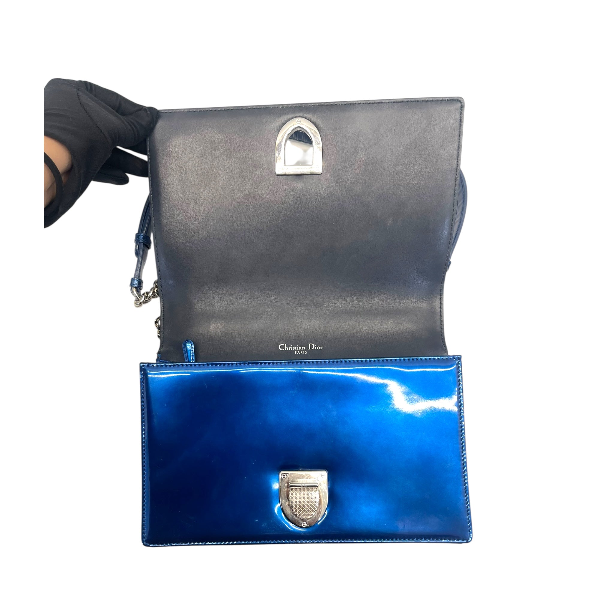Christian Dior Diorama Medium Patent Blue Flap Bag