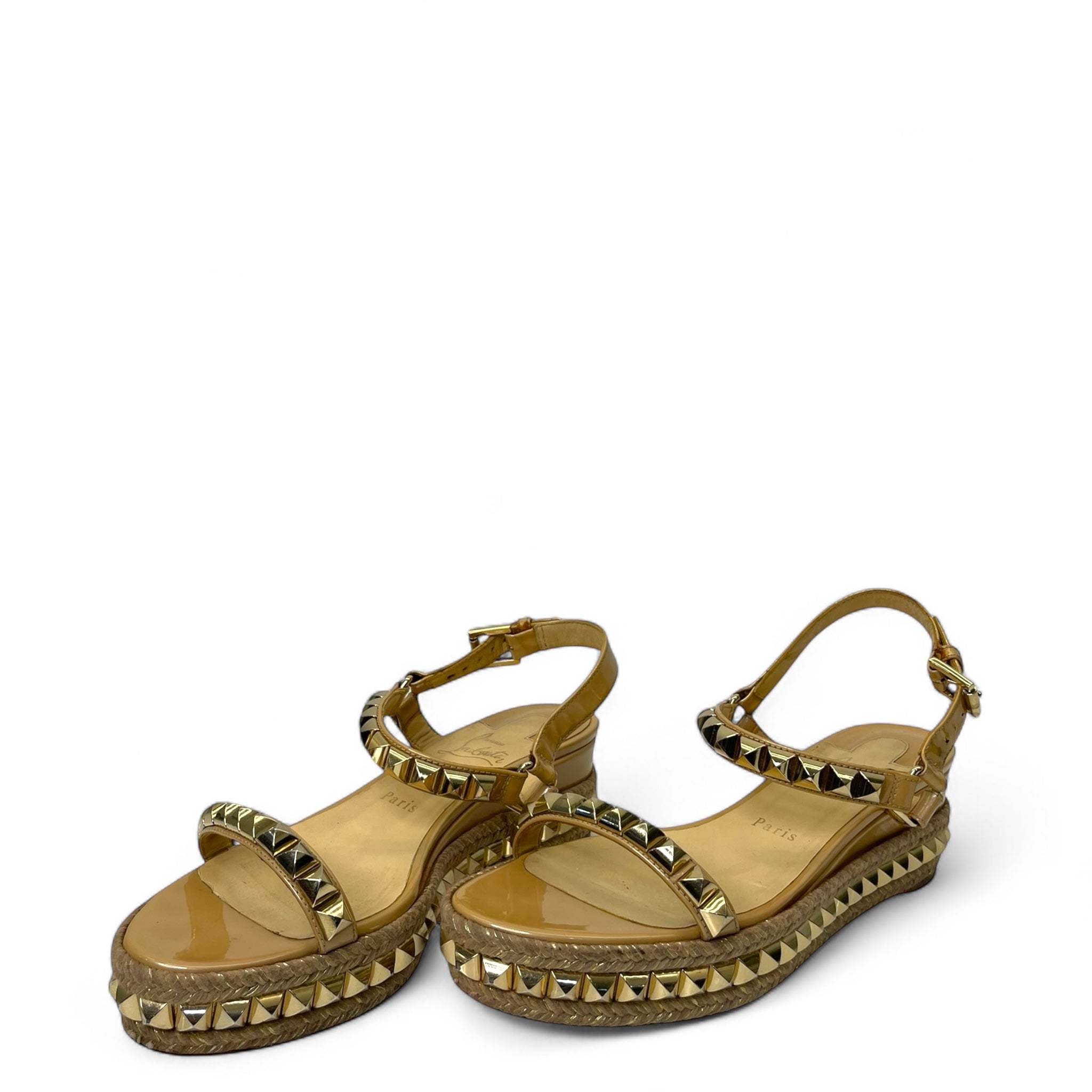 Buy Christian Louboutin Beige Patent Leather Cataclou Sandals EU