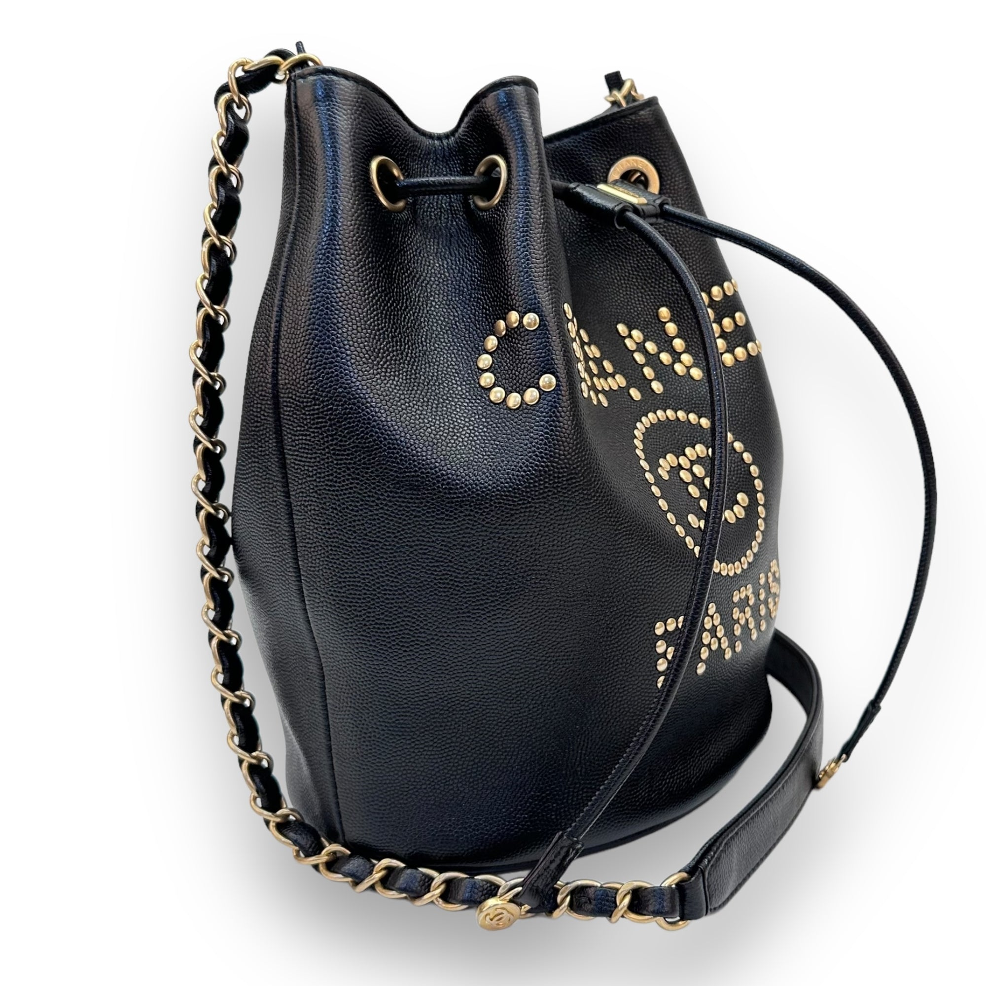 Chanel Deauville Drawstring Bucket Bag Caviar Black