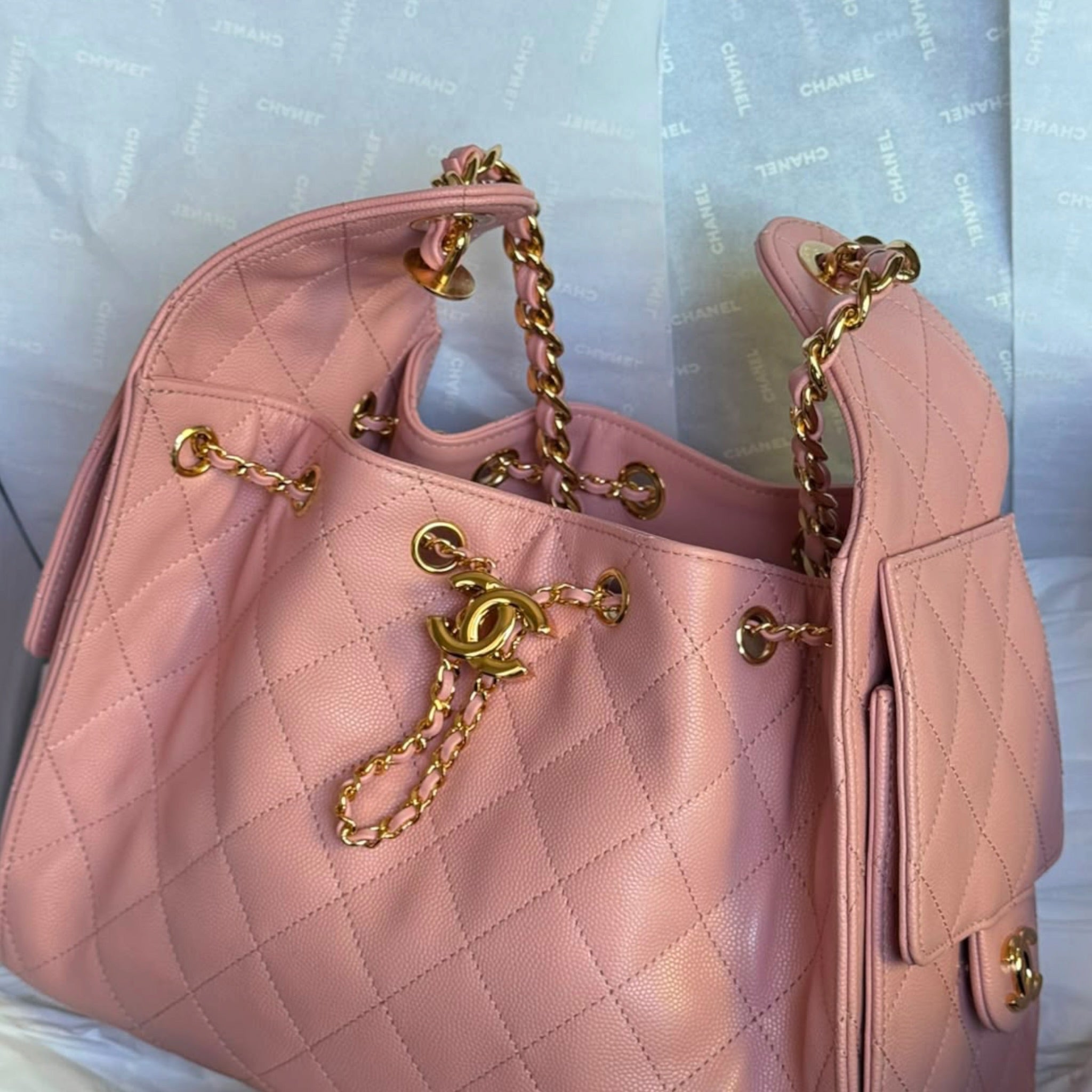 Chanel 25 Small Handbag Pink Grained Calfskin