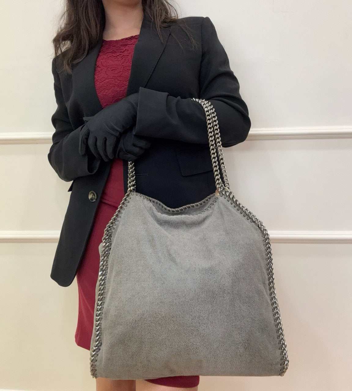 Stella McCartney Falabella Shaggy Deer Grey Fold Over Tote