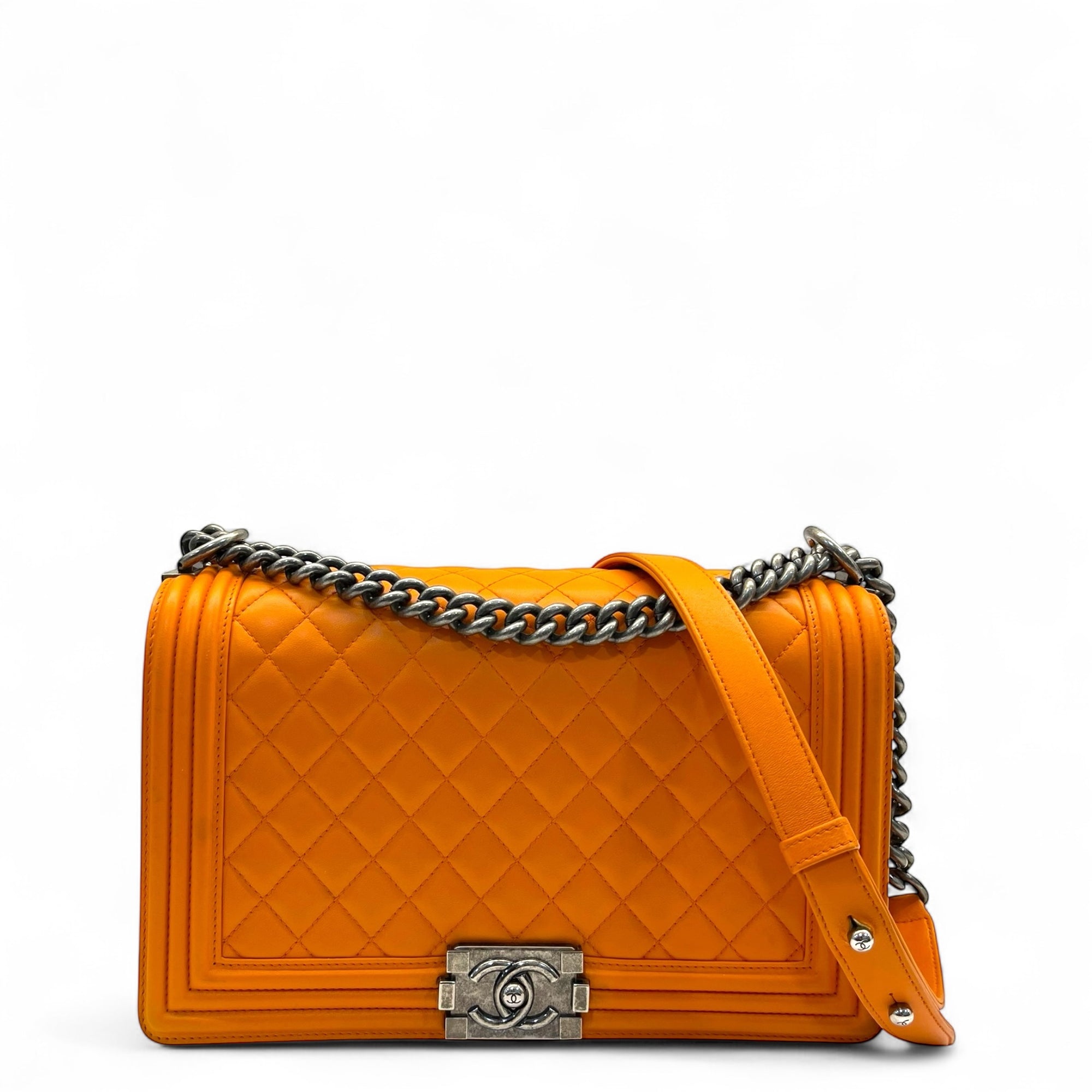 Chanel Orange Quilted Leather New Medium Boy Flap Bag