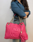 Gucci Medium Soho Chain Tote Fuchsia Pebbled Leather