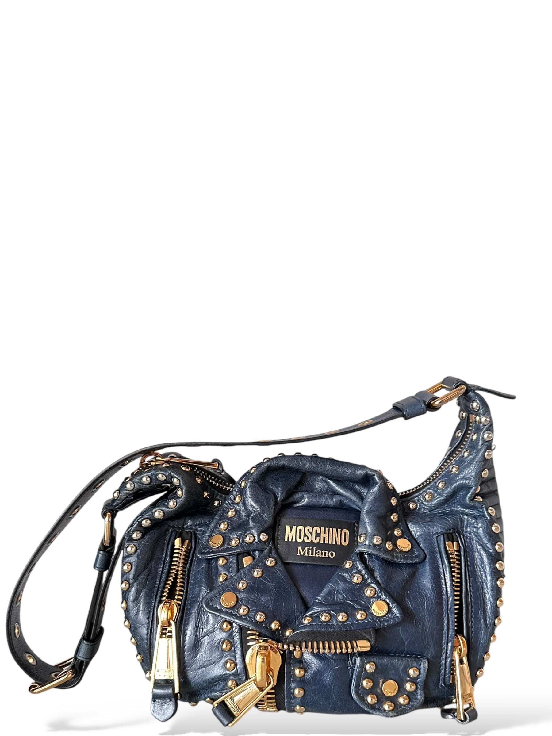 Moschino Biker Shoulder Dark Blue Bag