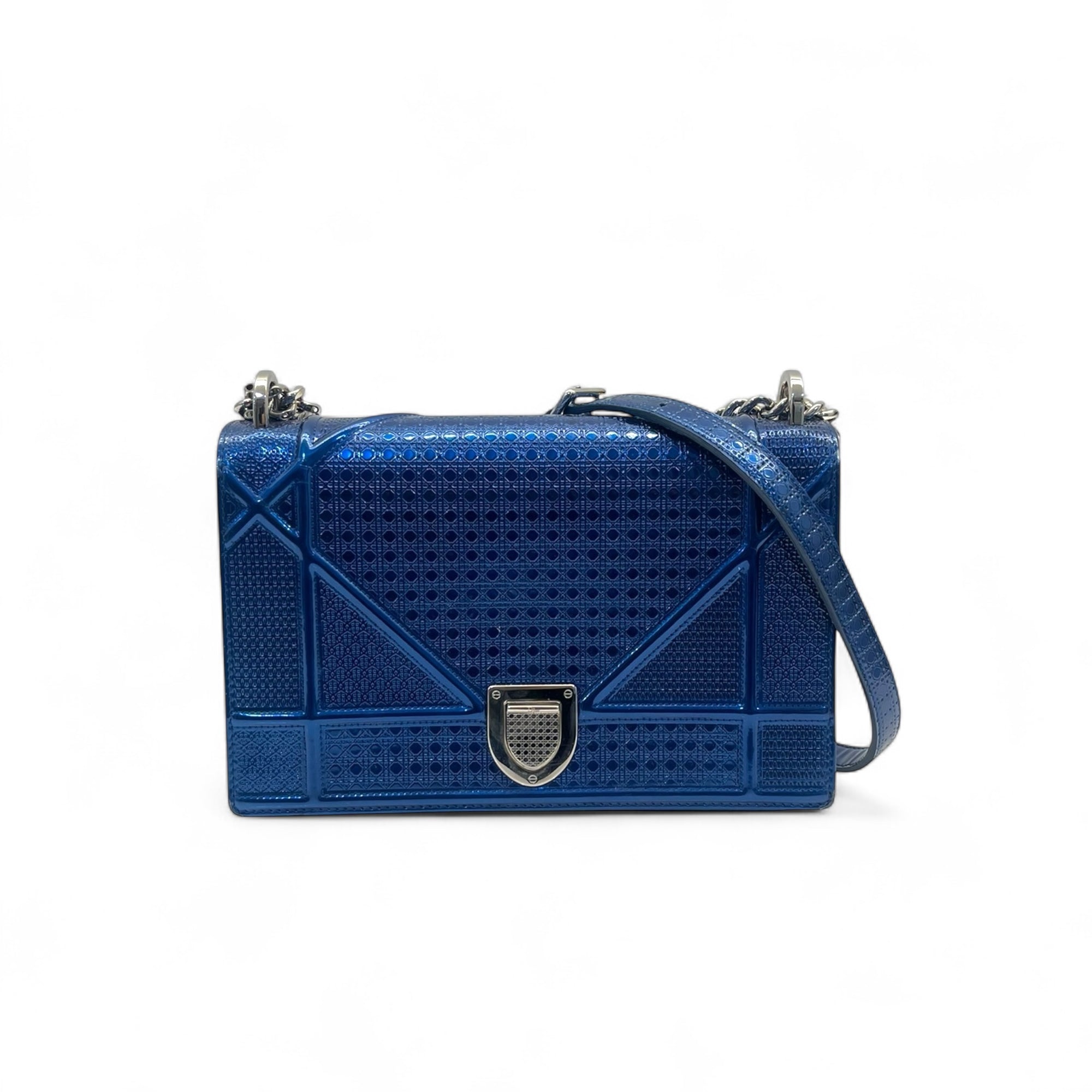 Christian Dior Diorama Medium Patent Blue Flap Bag