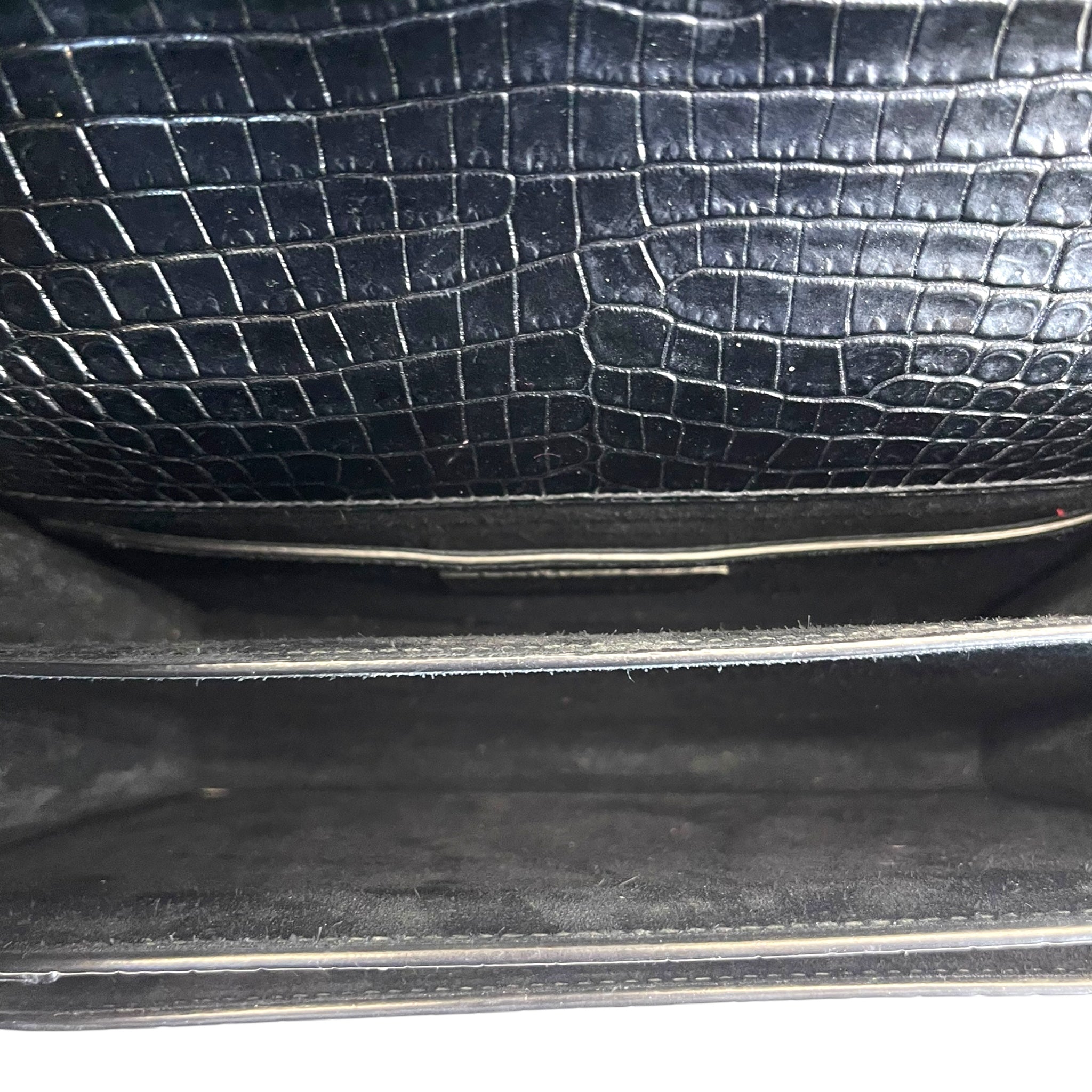 Saint Laurent Medium Sunset Croc-Embossed Black Bag