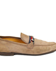 Gucci Beige Suede Web Horsebit Loafers