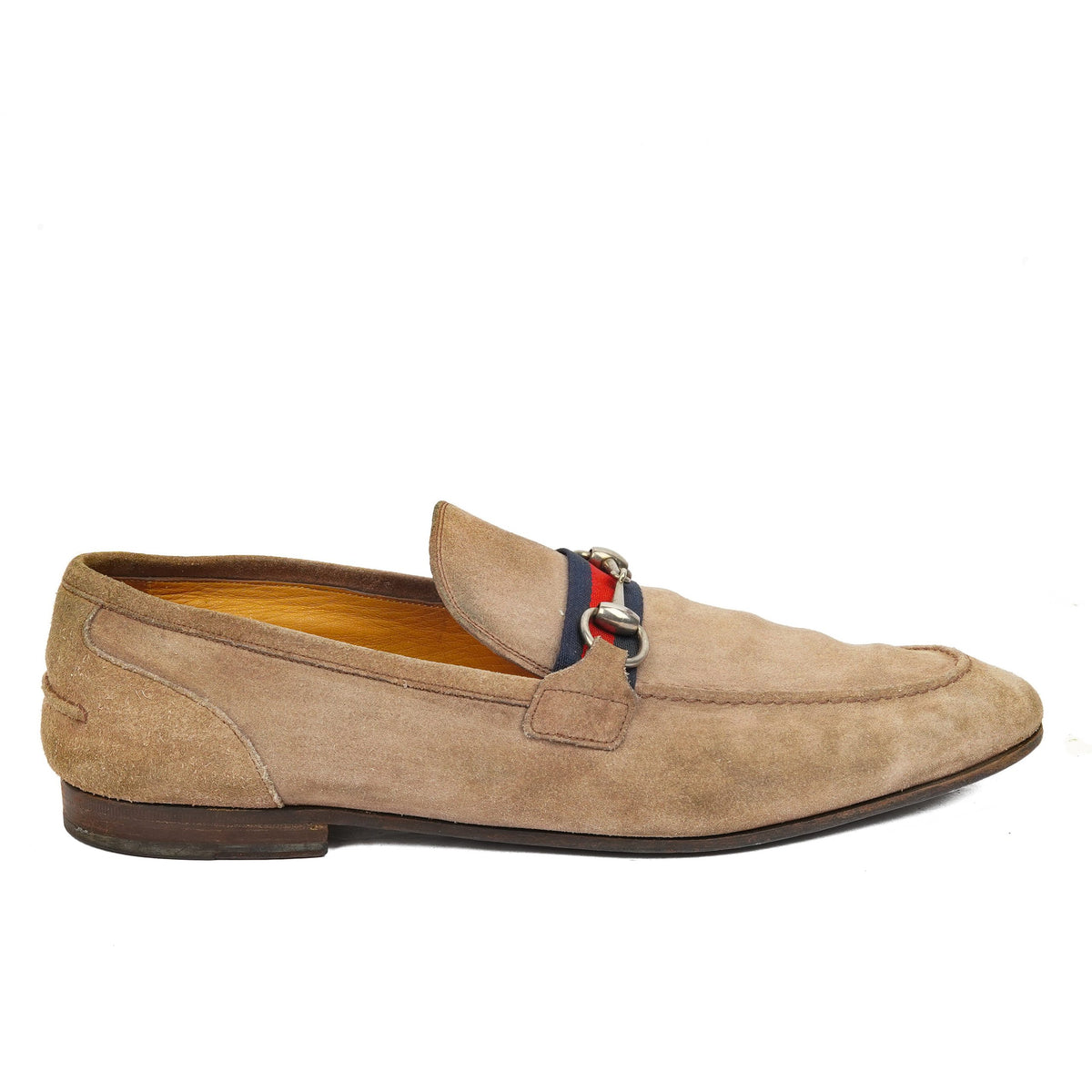 Buy Gucci Beige Suede Web Horsebit Loafers EU 45 Online display picture 1