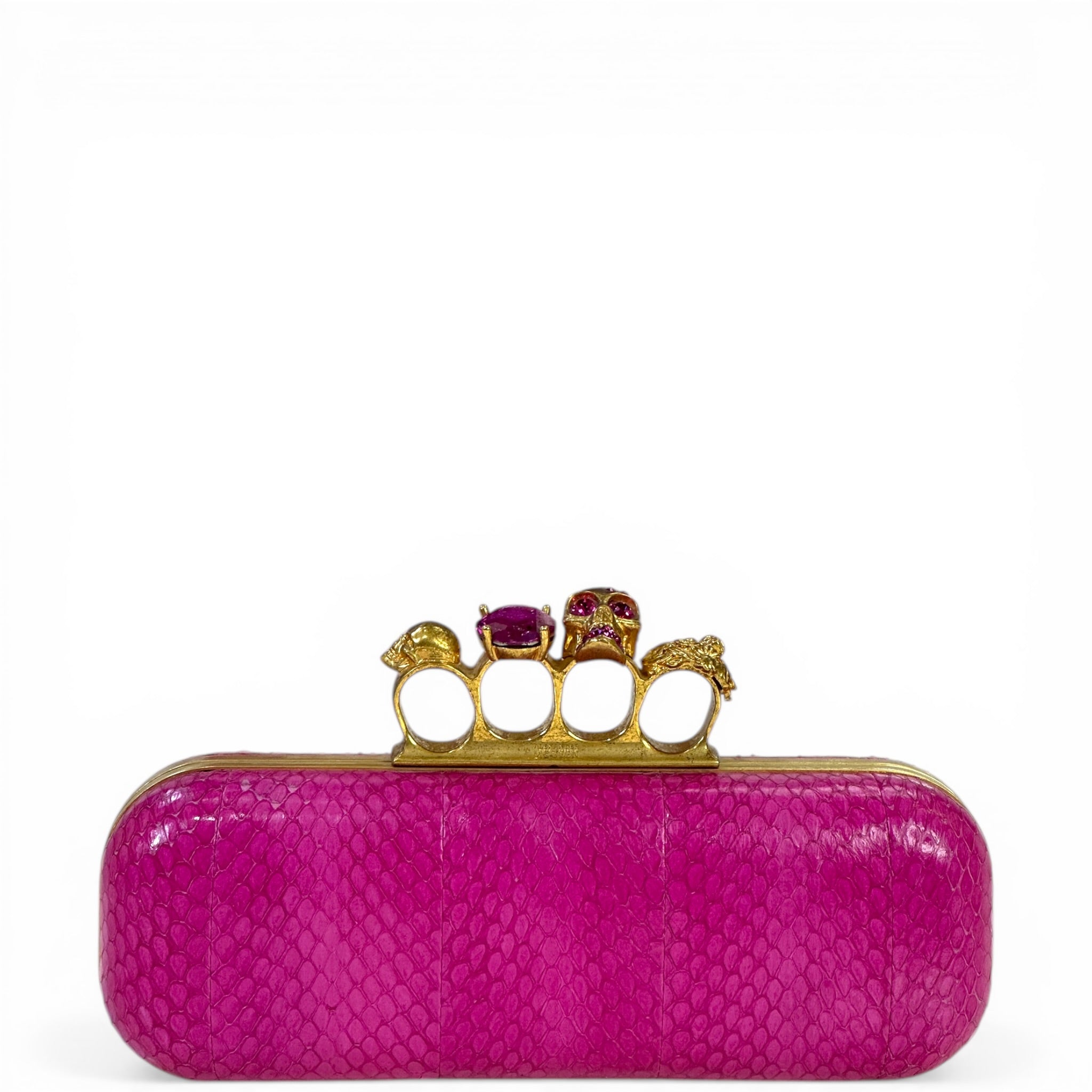 Alexander McQueen Knuckle Box Clutch Pink Snakeskin Leather