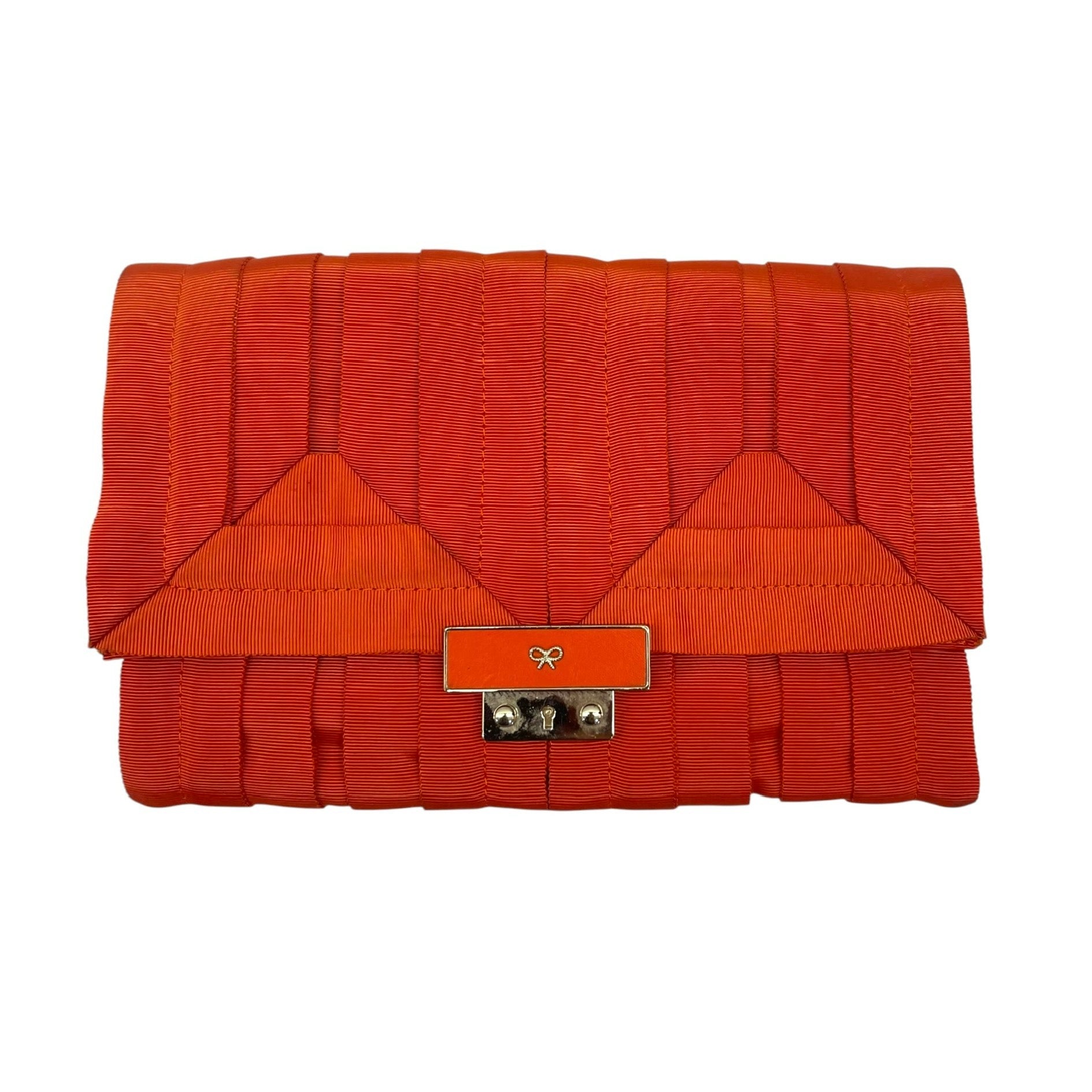Anya Hindmarch Bright Orange Clutch Bag with Grosgrain Ribbon