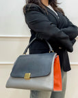 Celine Tri Colour Leather and Saude Medium Trapeza Bag