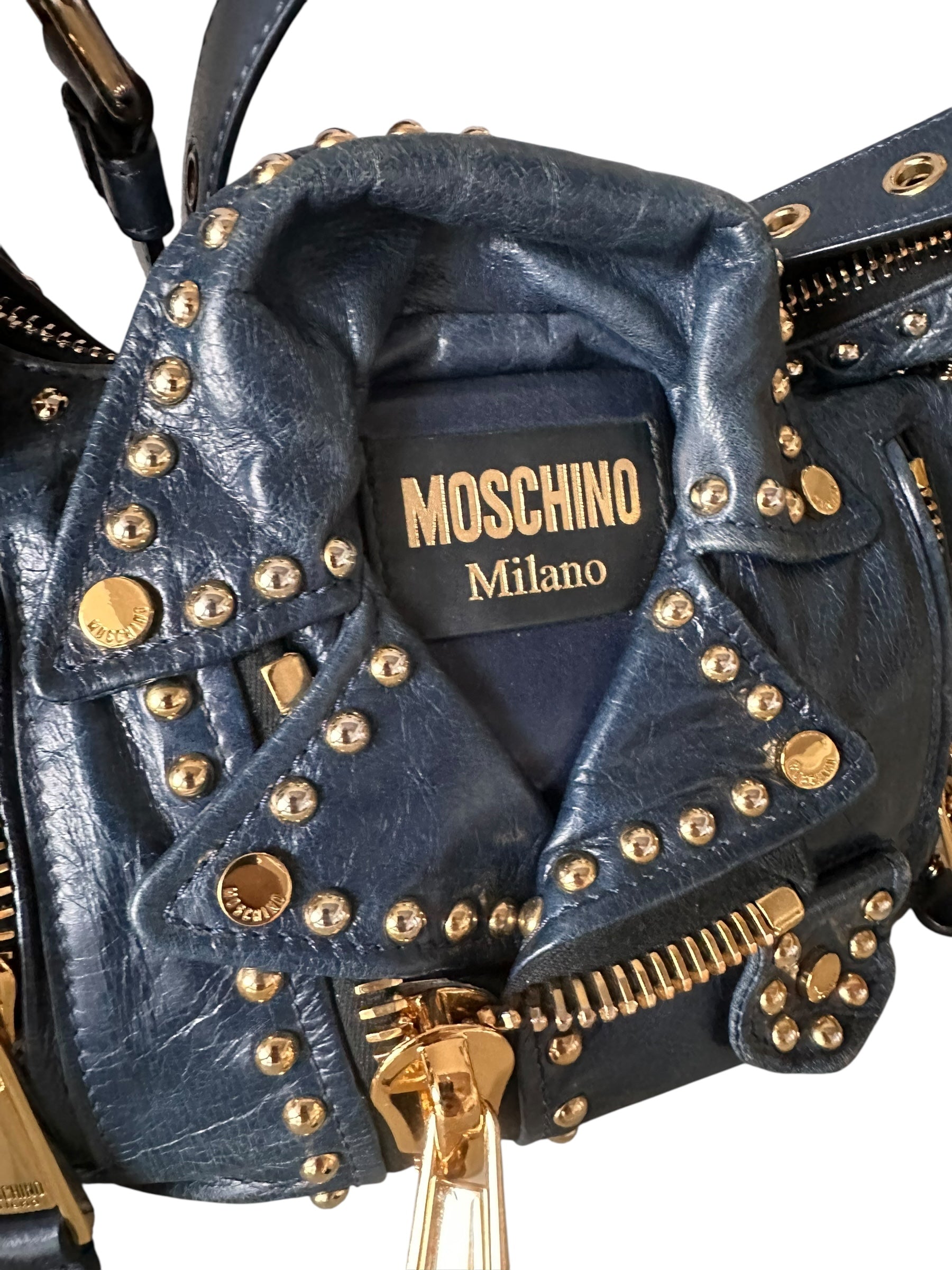 Moschino Biker Shoulder Dark Blue Bag