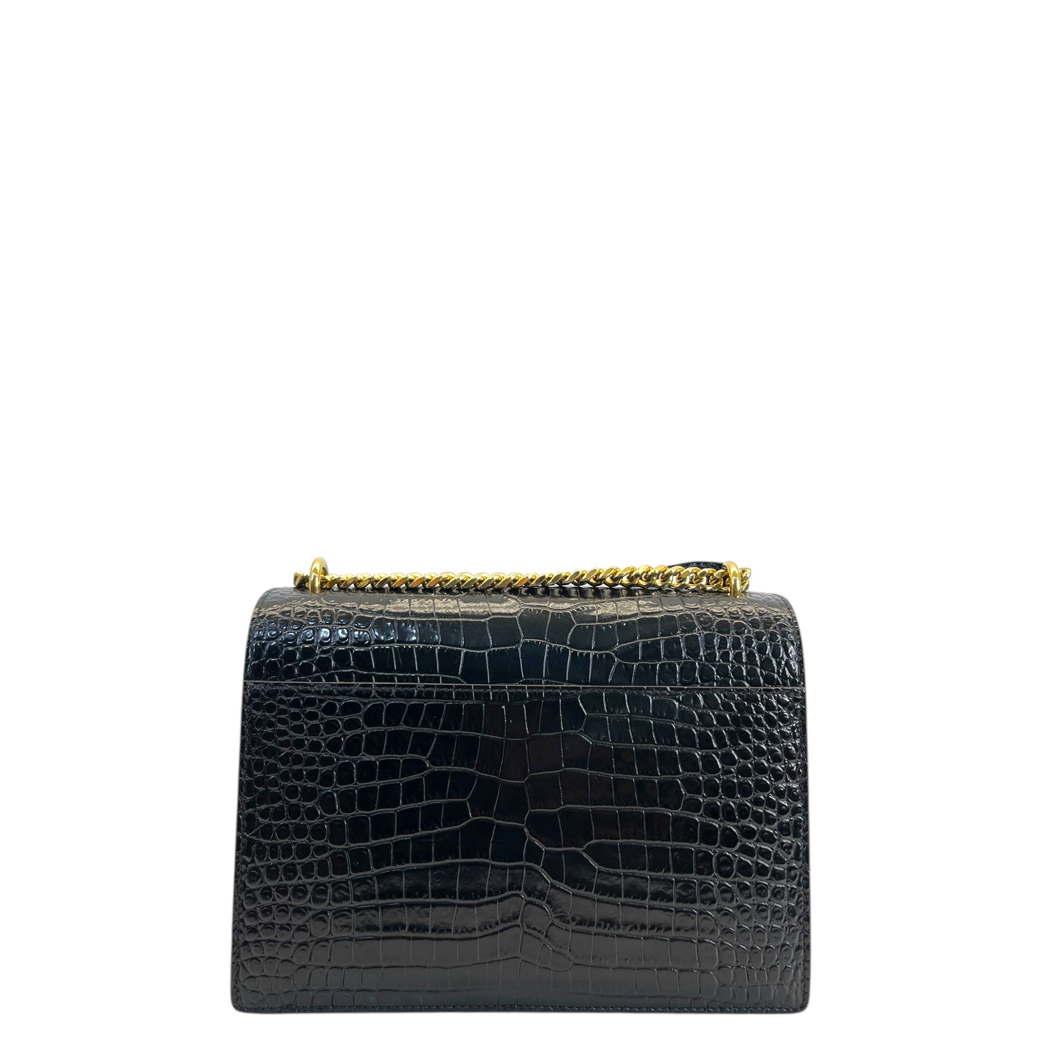 Saint Laurent Medium Sunset Croc-Embossed Black Bag