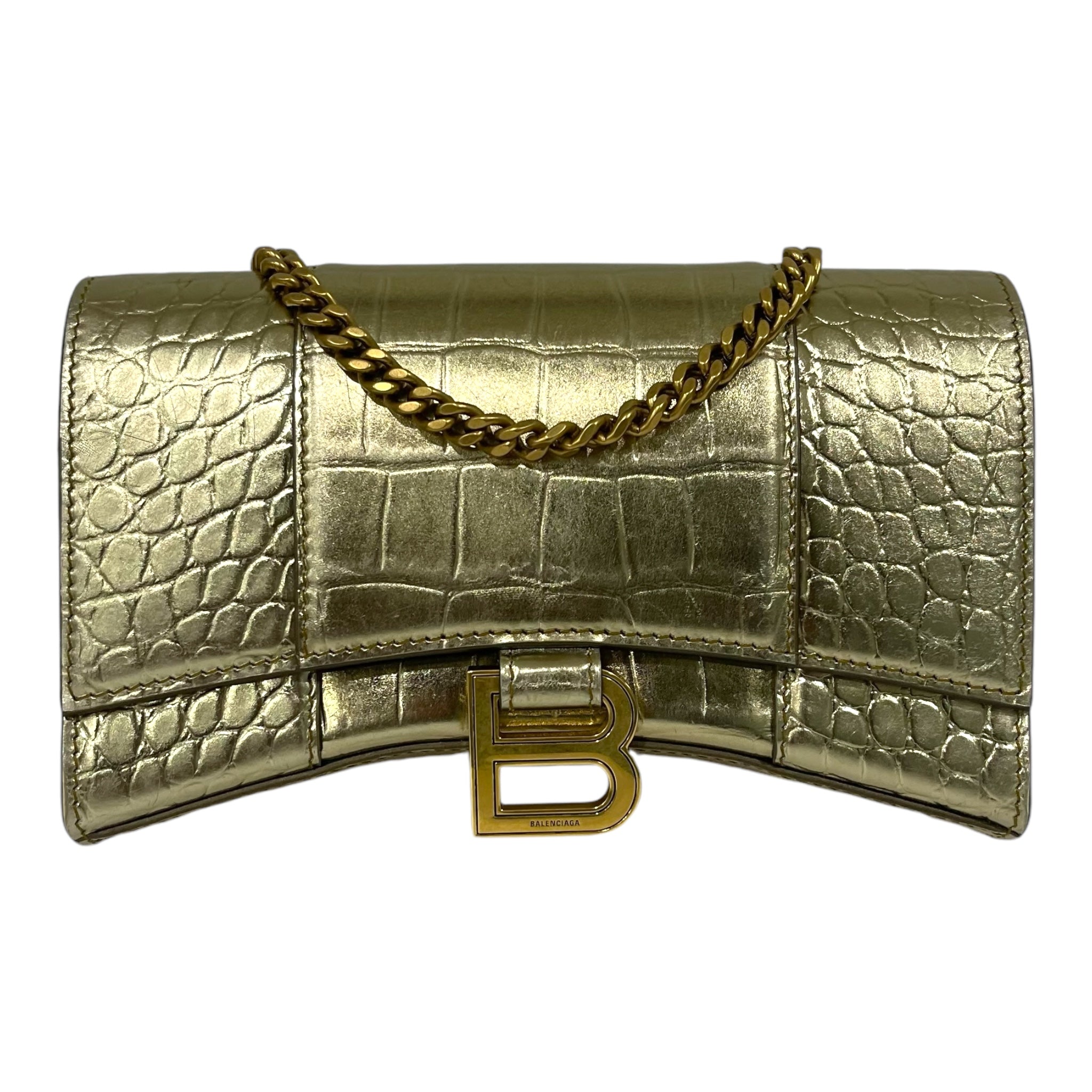Balenciaga Hourglass Wallet On Chain in Gold