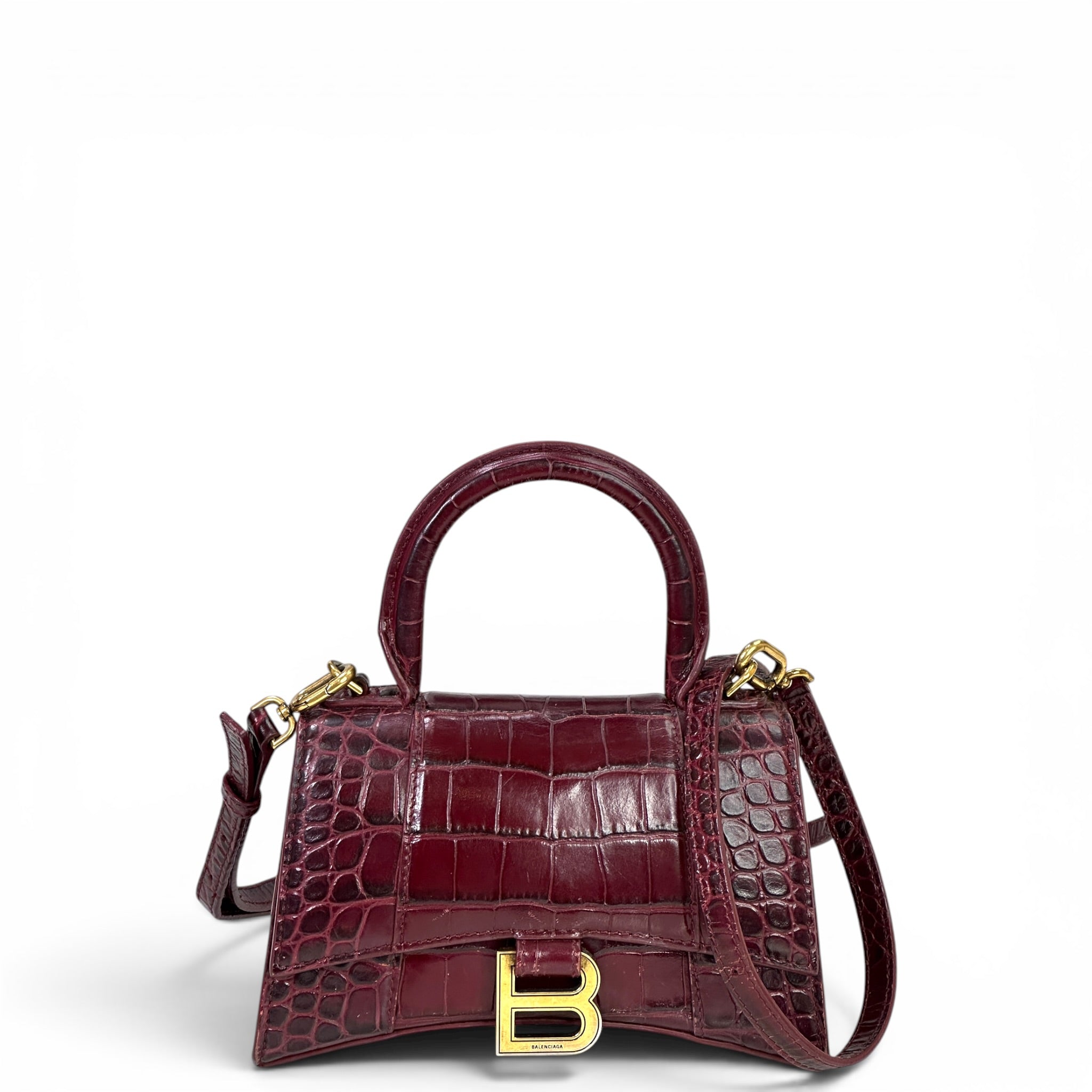 Balenciaga Hourglass Bag Croc-Embossed Calfskin