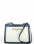 Balenciaga Navy Pochette Bag Beige Canvas/Black Leather Trim