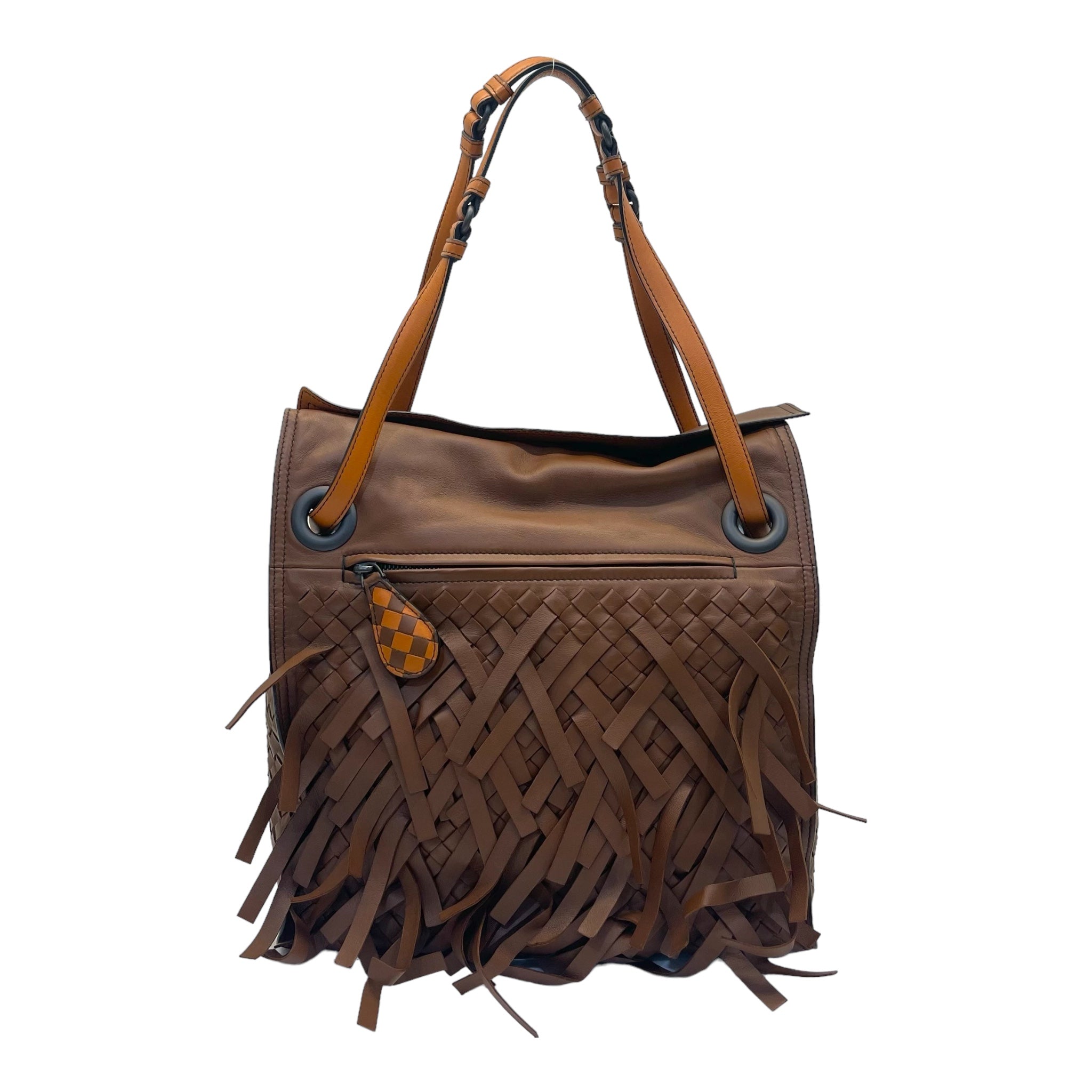 Bottega Veneta Brown Intrecciato Palio Fringe Tote Bag