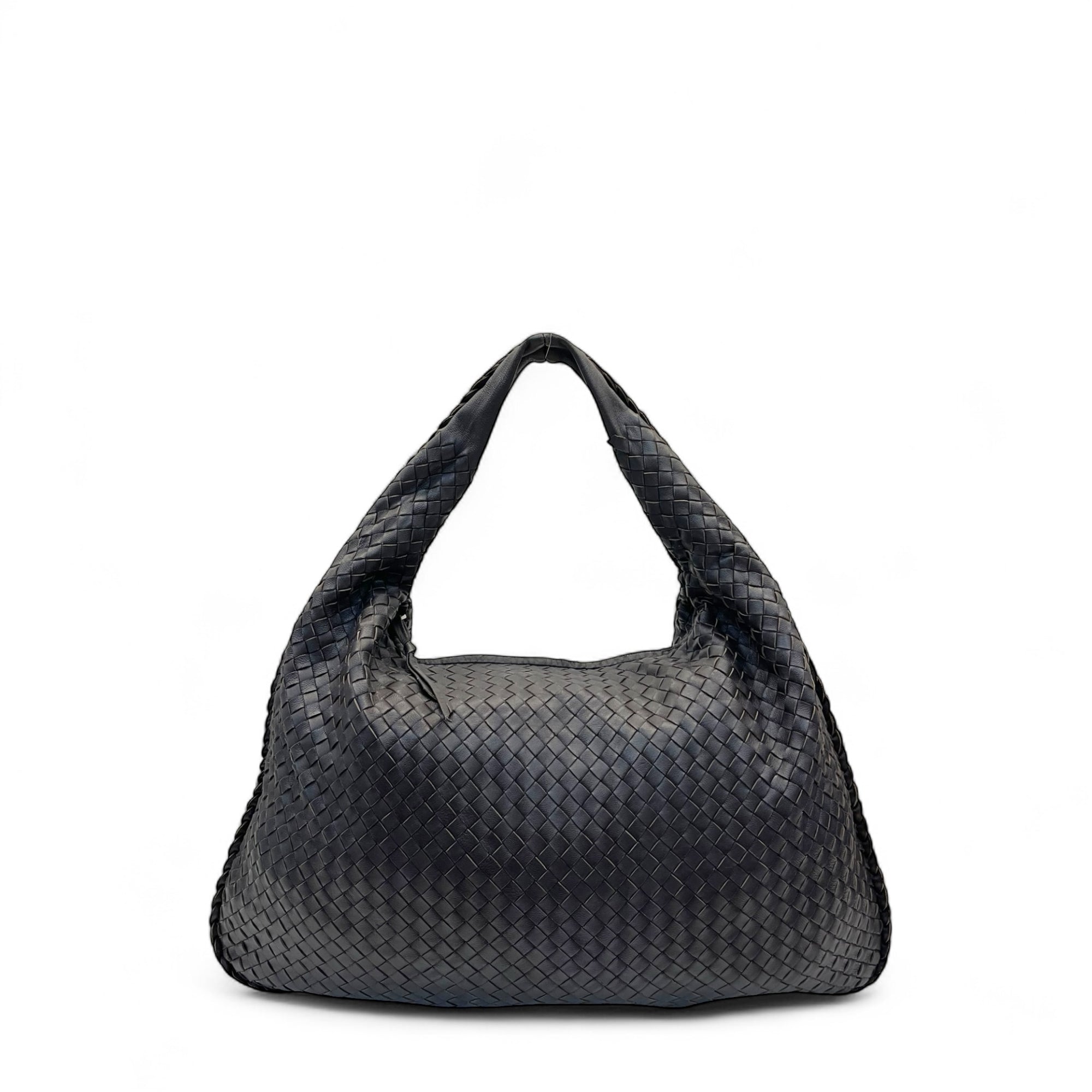 Bottega Veneta Black Intrecciato Woven Leather Maxi Veneta Hobo Bag