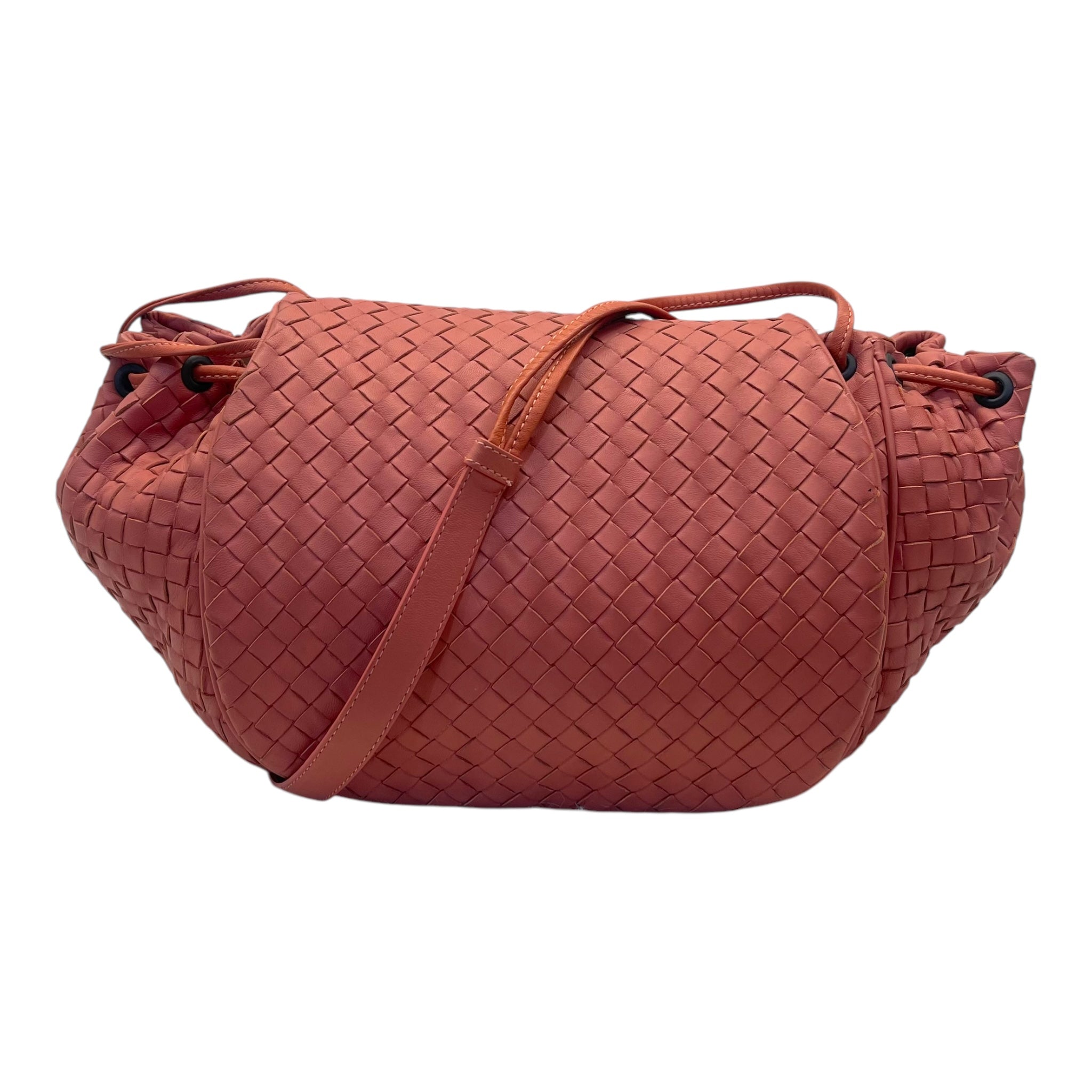 Bottega Veneta Cinnamon Brown Intrecciato Leather Drawstring Flap Crossbody Bag