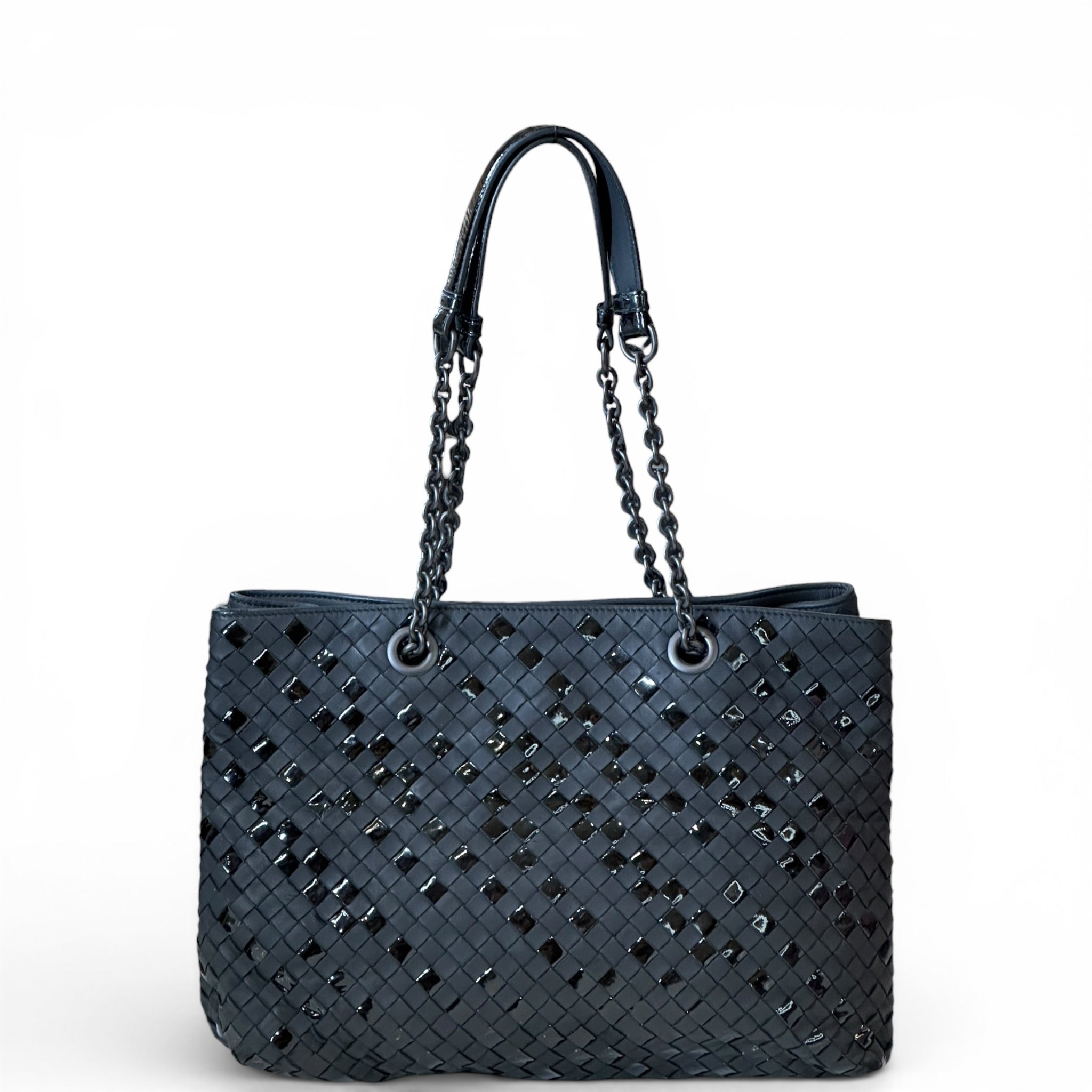 Bottega Veneta Intrecciato Chain Tote Black Leather