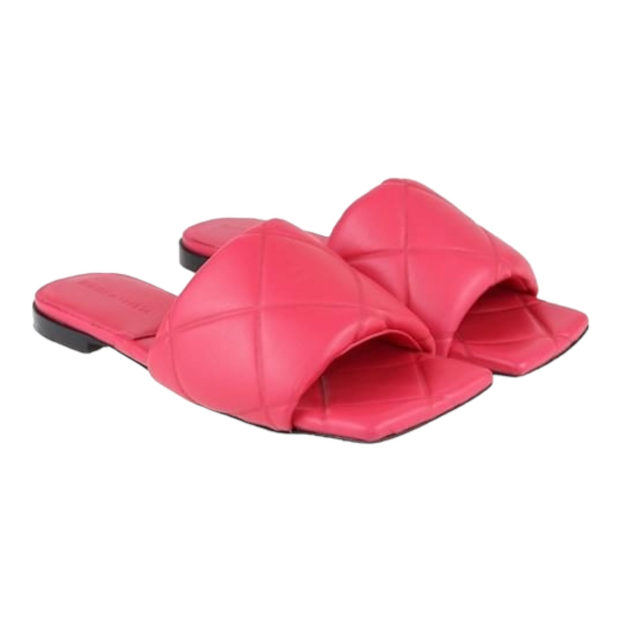 Bottega Veneta Nappa Quilted Rubber Lido Flat Sandals Size 37 Lollipop