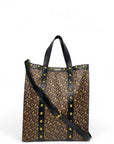 Burberry Brown/Black Monogram Coated Canvas And Leather Studded Book Tote Bag