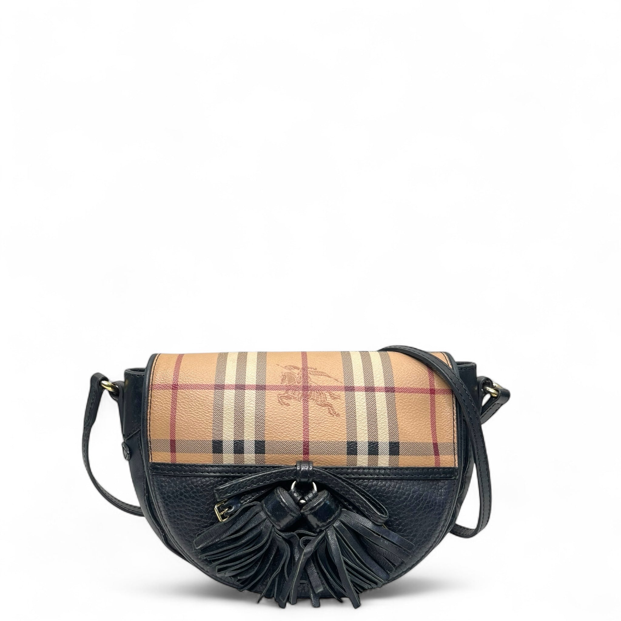 Burberry Haymarket Check Maydown Crossbody Bag in Black Leather and Coated Canvas