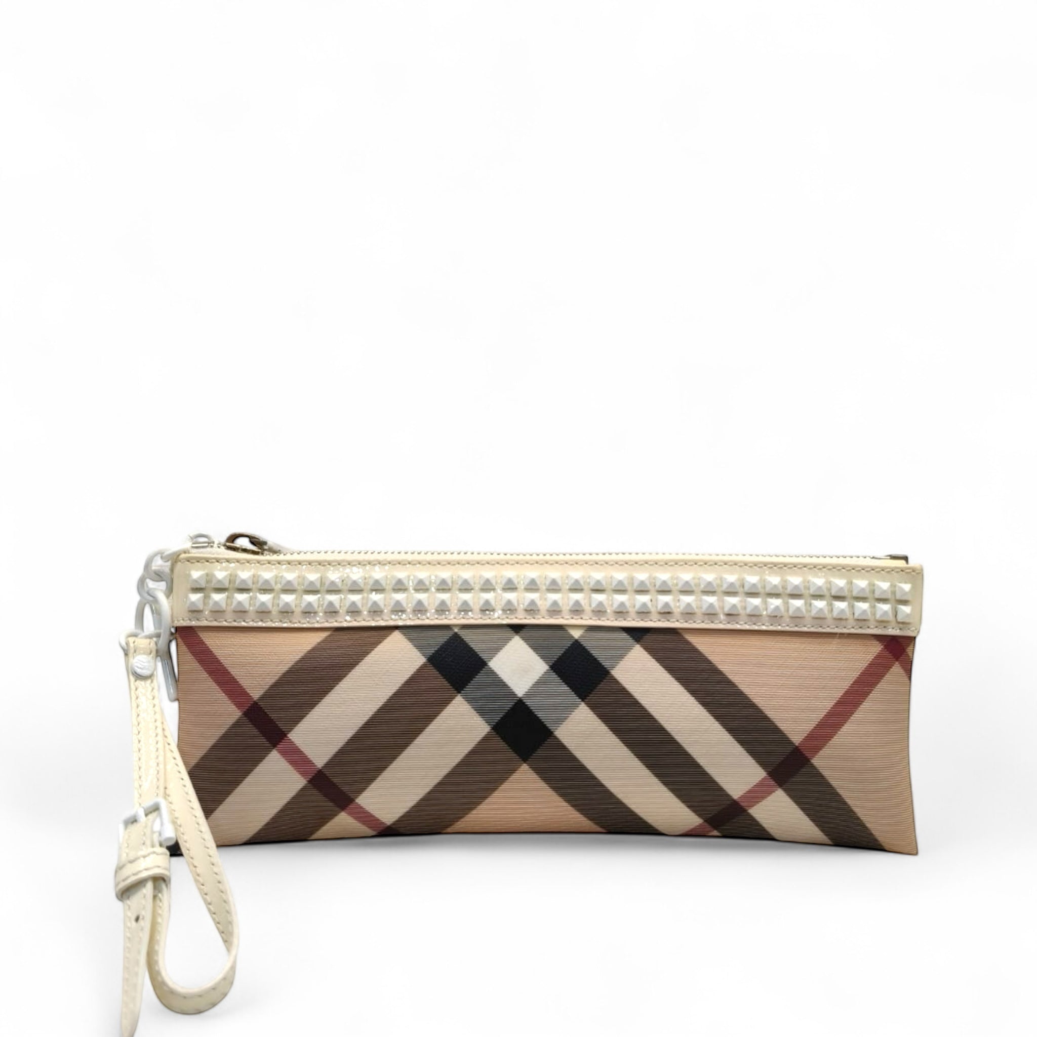 Burberry Long Nova Check Checked Studded Trim Clutch