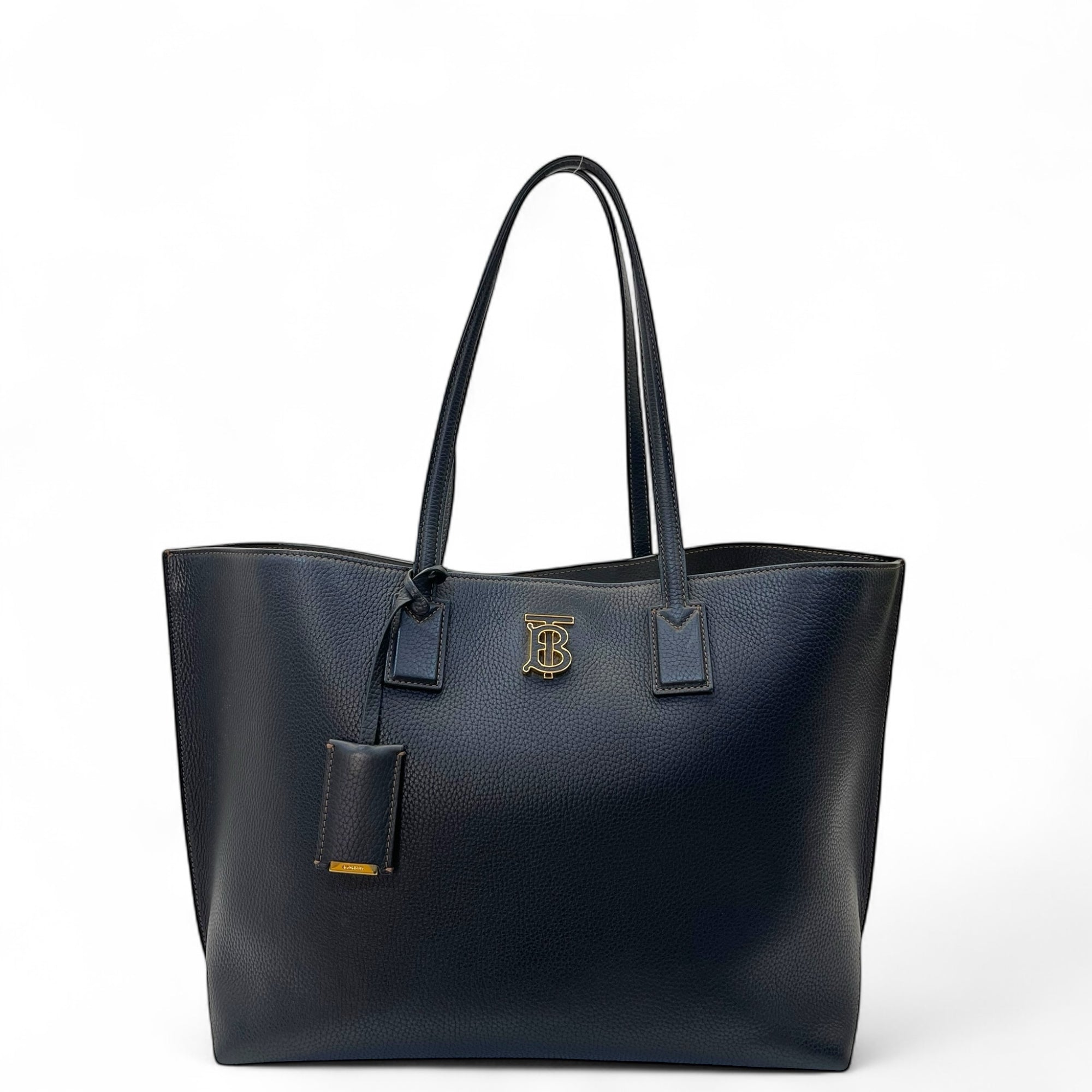 Burberry TB Monogram Tote in Black Leather