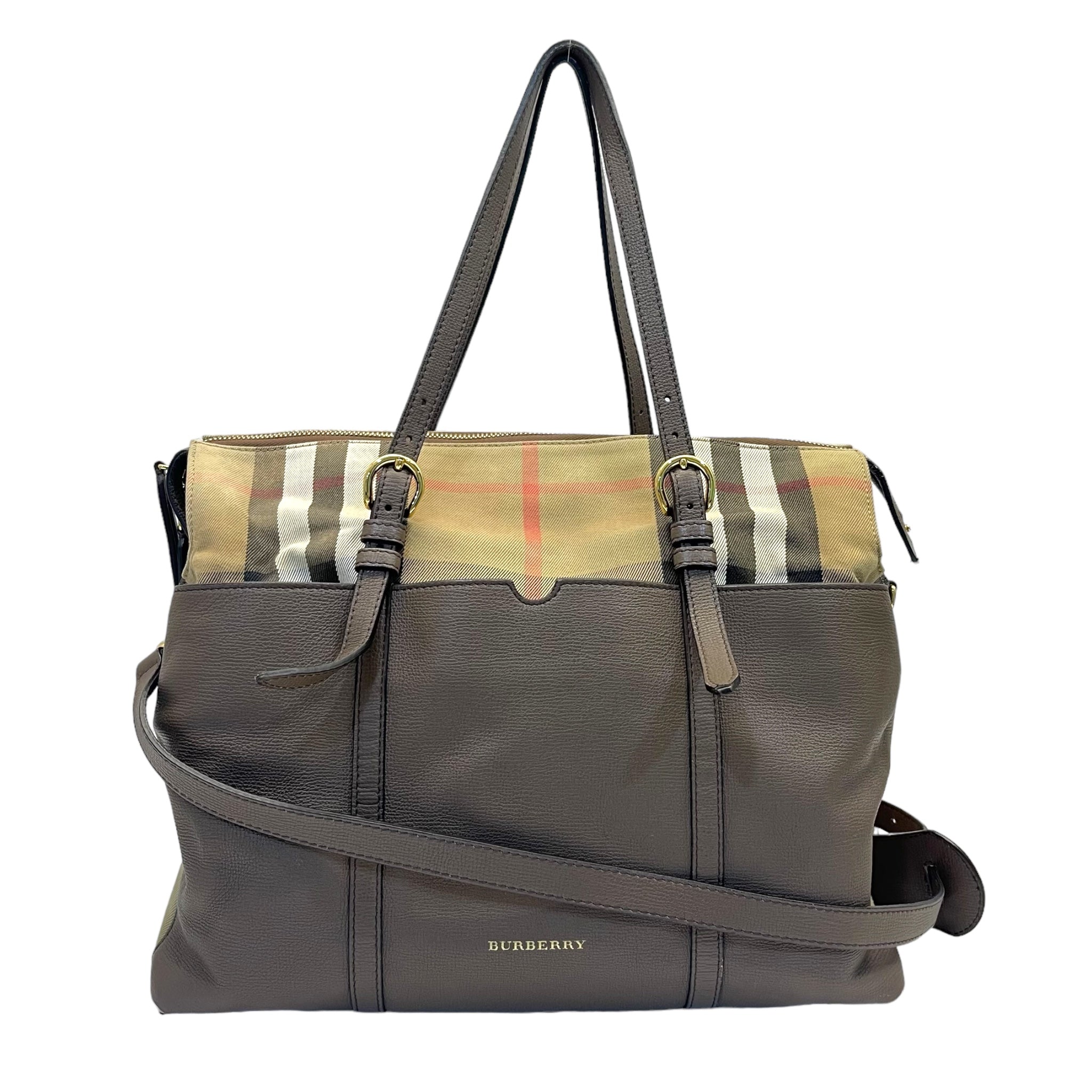 Burberry Mason House Check Canvas And Leather Diaper Tote Bag