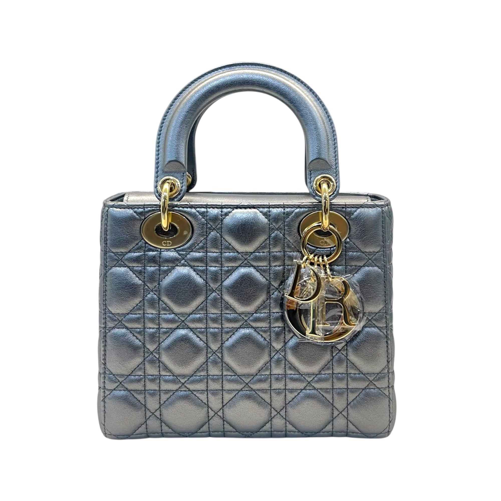 Christian Dior Lady Dior Small Metallic Grey Cannage Bag
