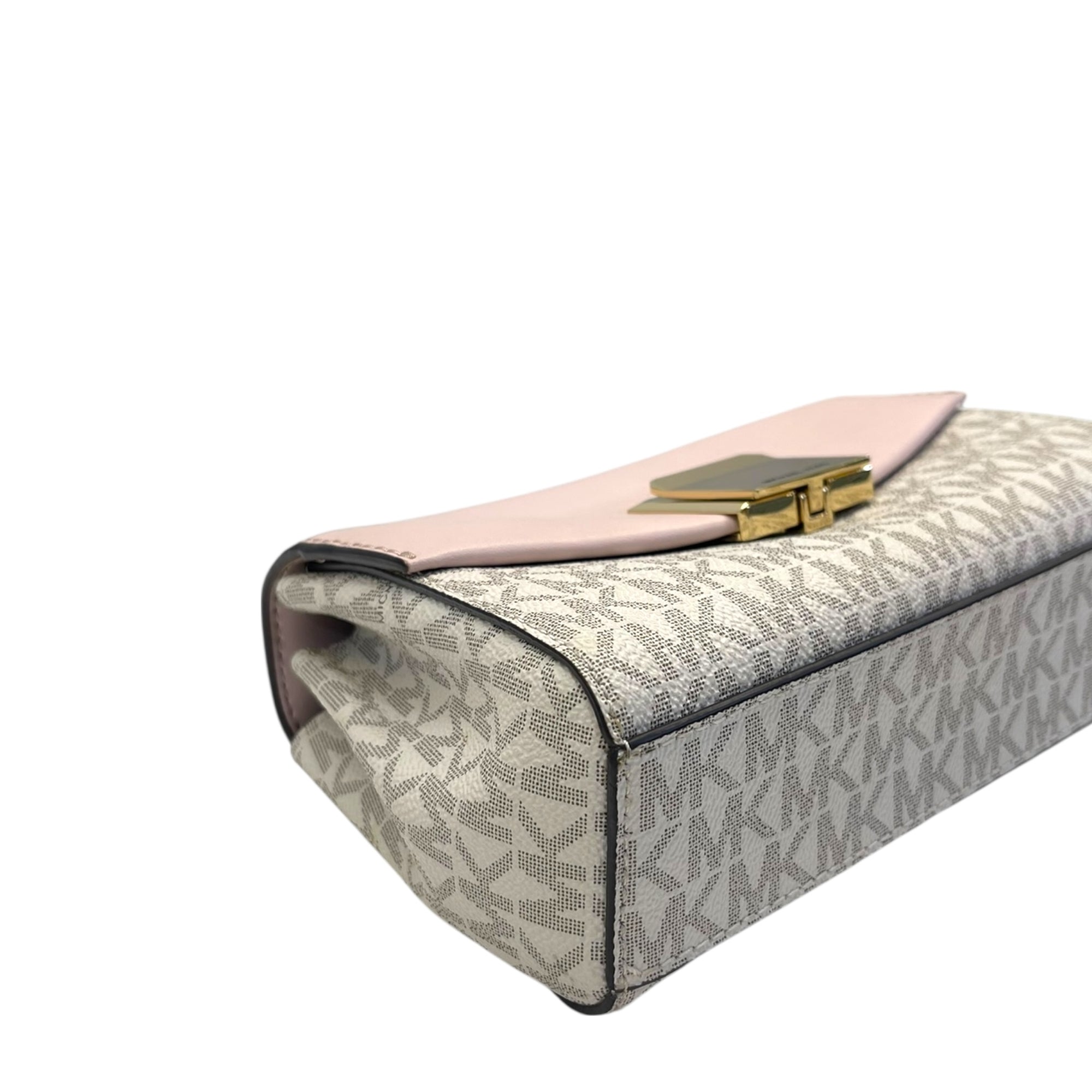 Michael Kors White/Pink Signature Coated Canvas And Leather Small Lita Crossbody Bag