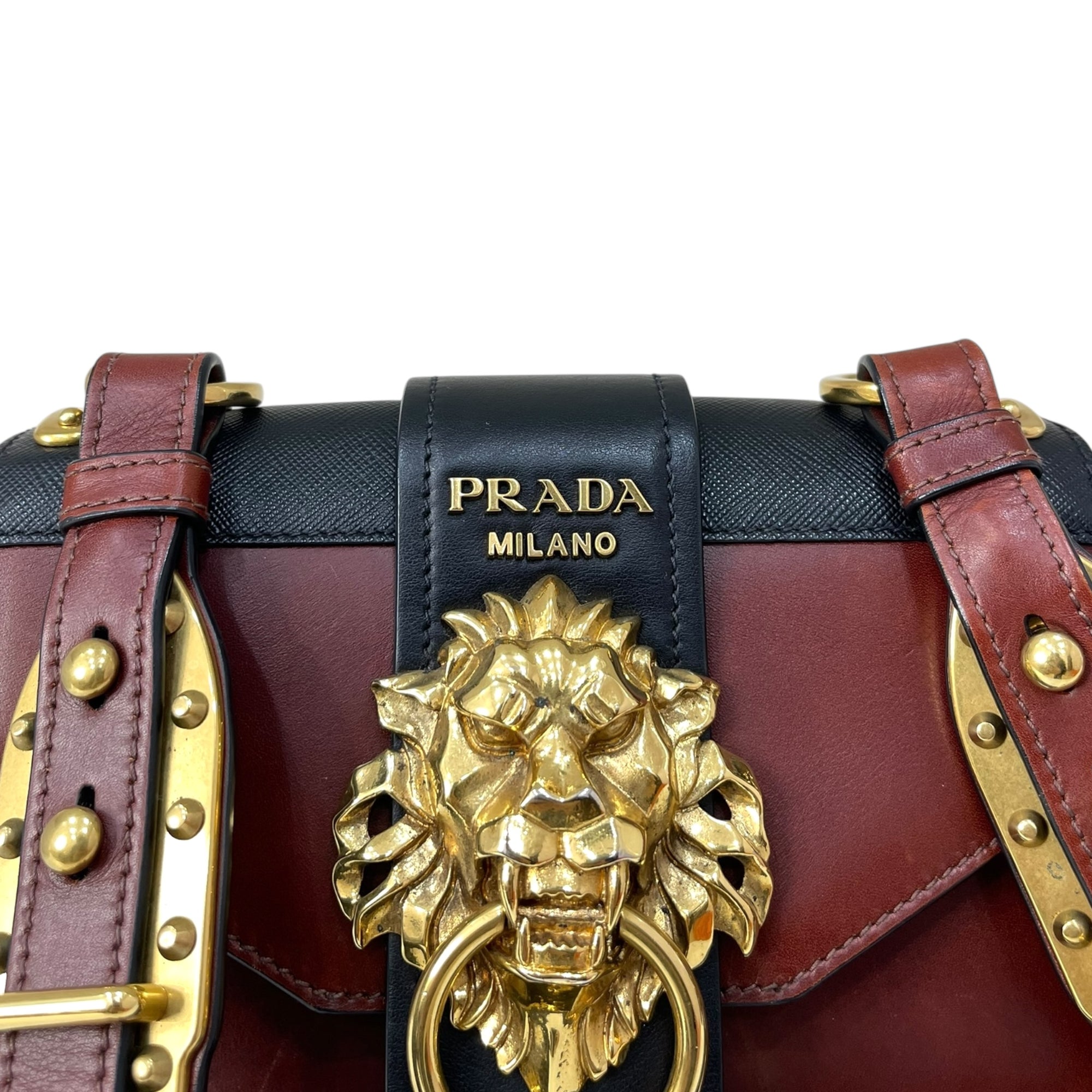 Prada Black/Maroon Leather Animalier Cahier Flap Top Handle Bag
