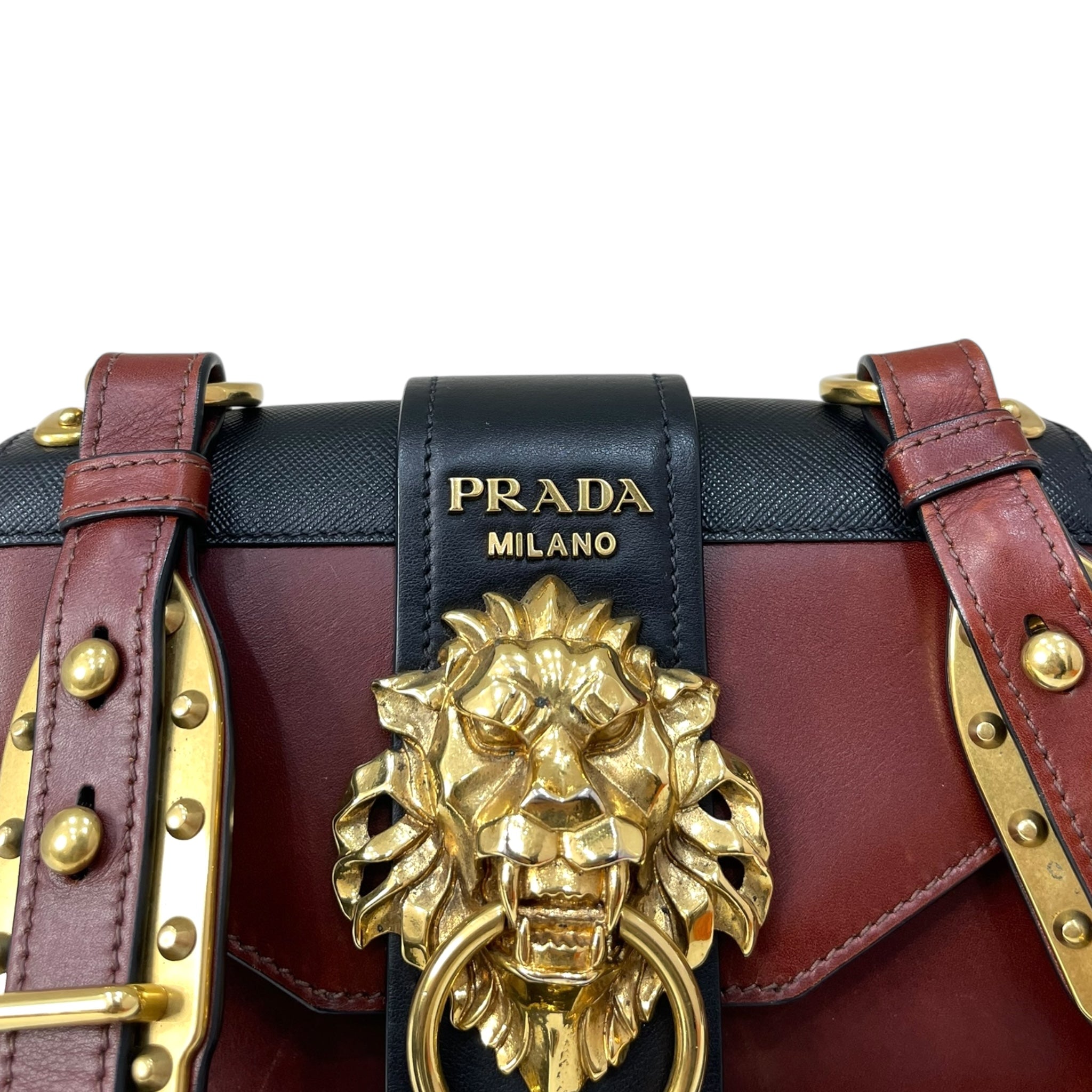 Prada Black/Maroon Leather Animalier Cahier Flap Top Handle Bag