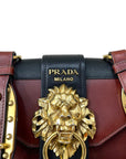 Prada Black/Maroon Leather Animalier Cahier Flap Top Handle Bag