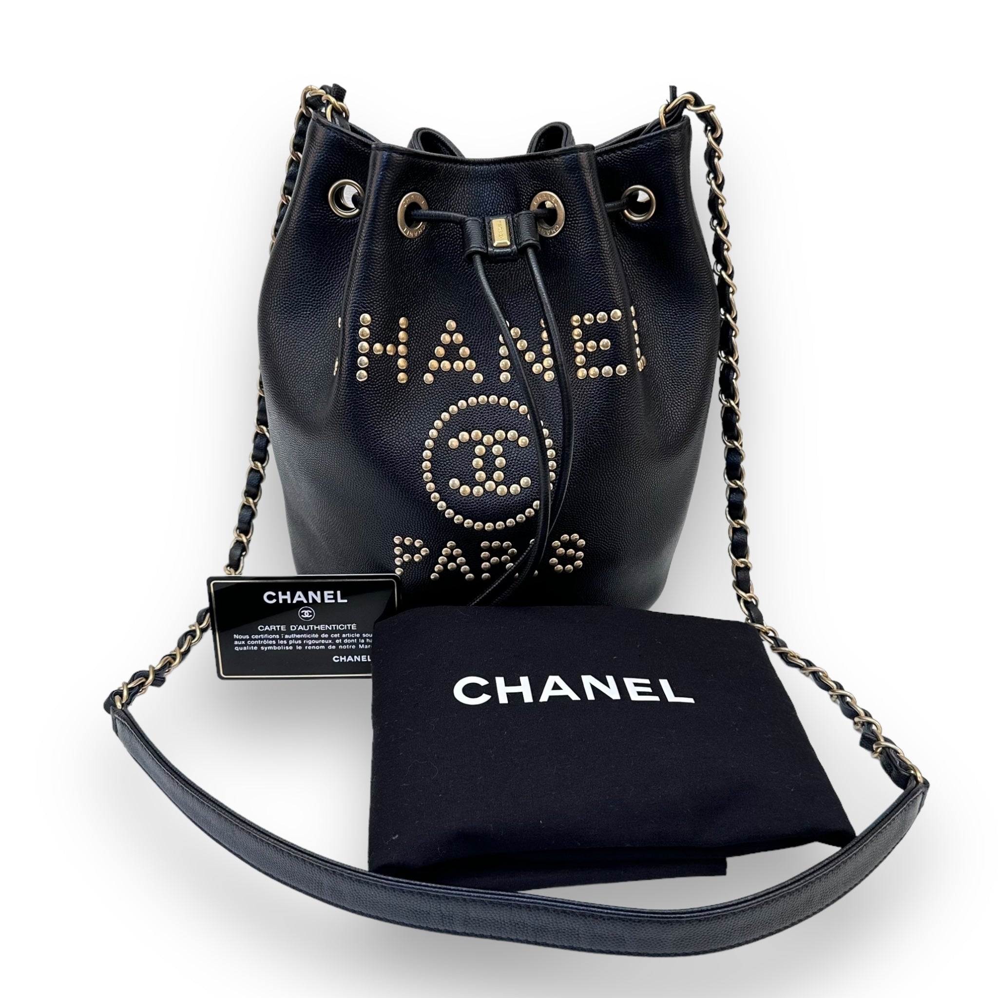 Chanel Deauville Drawstring Bucket Bag Caviar Black