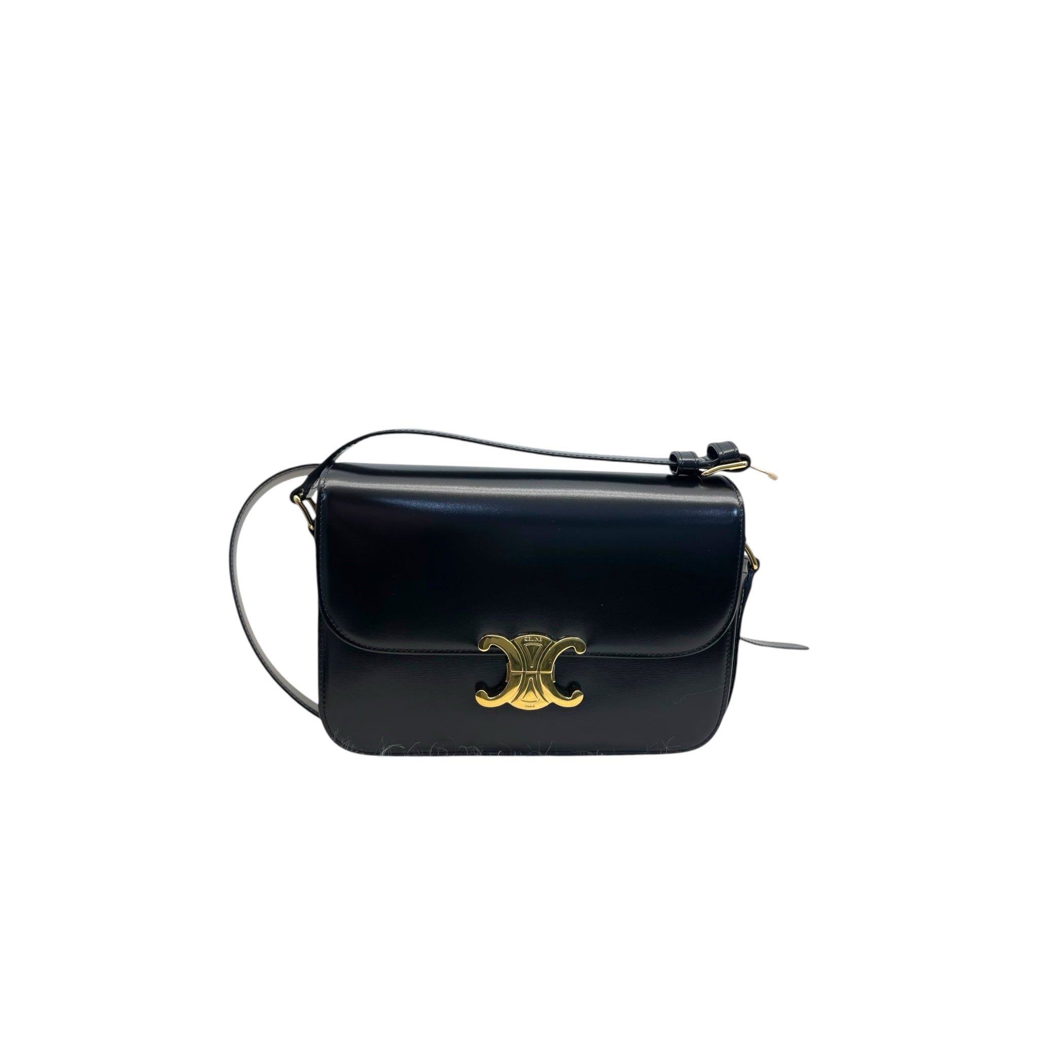 Celine Black Shiny Calf Leather Triomphe Shoulder Bag