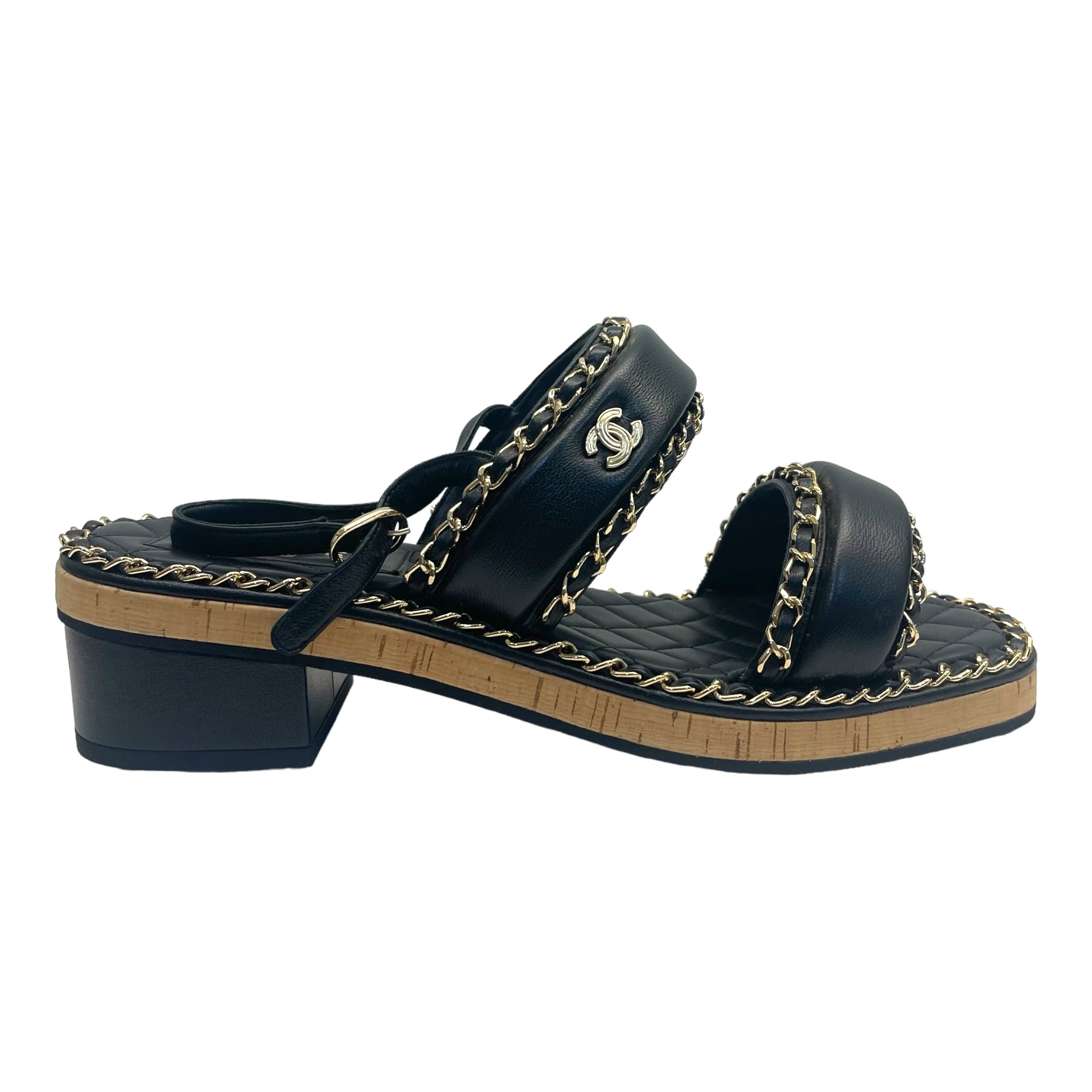 Chanel Black CC Chain Slides Sandal EU 41C