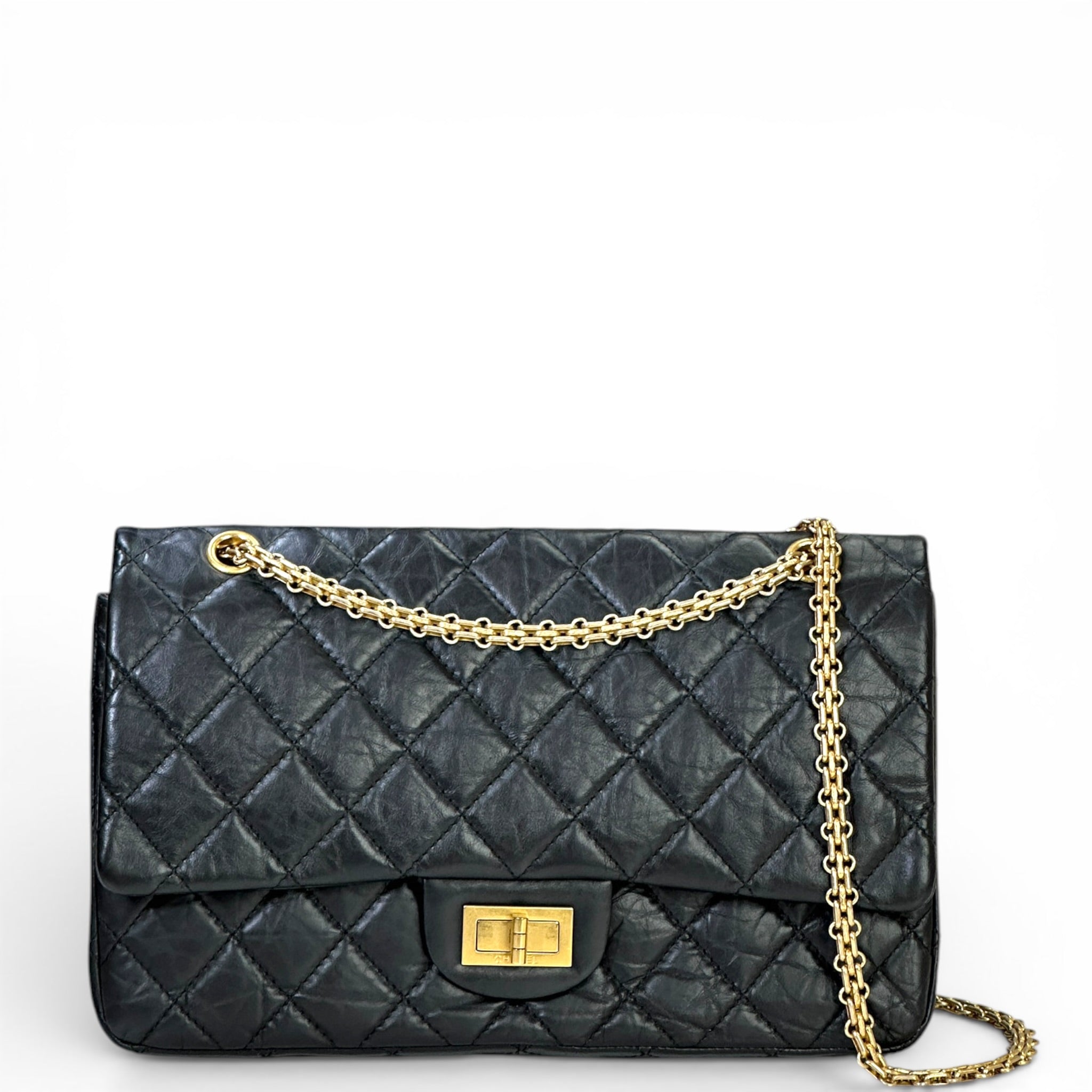 Chanel 2.55 Shoulder Bag Black Quilted Aged Calfskin