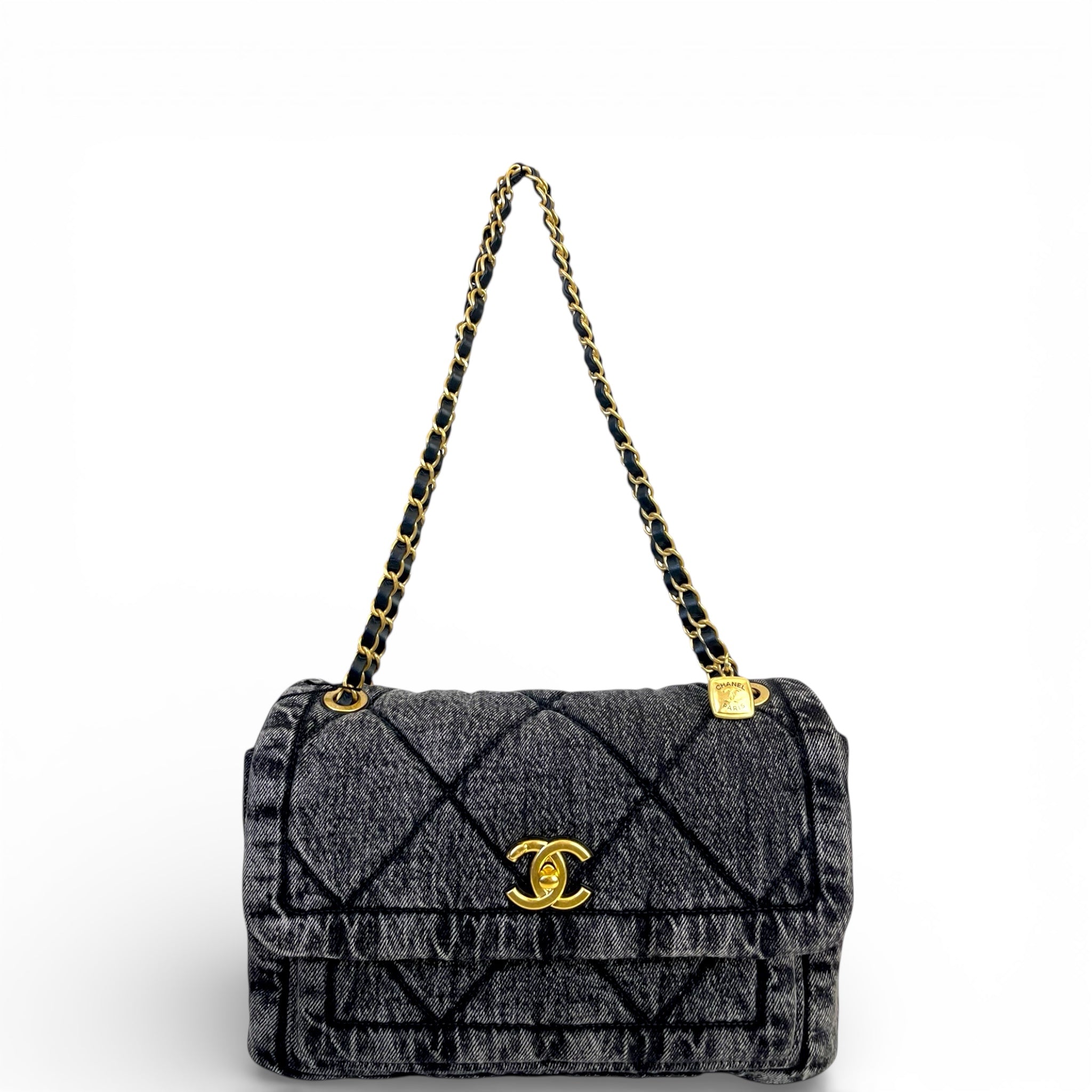 Chanel 25K Large Flap Bag Black Washed Denim