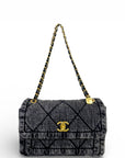 Chanel 25K Large Flap Bag Black Washed Denim