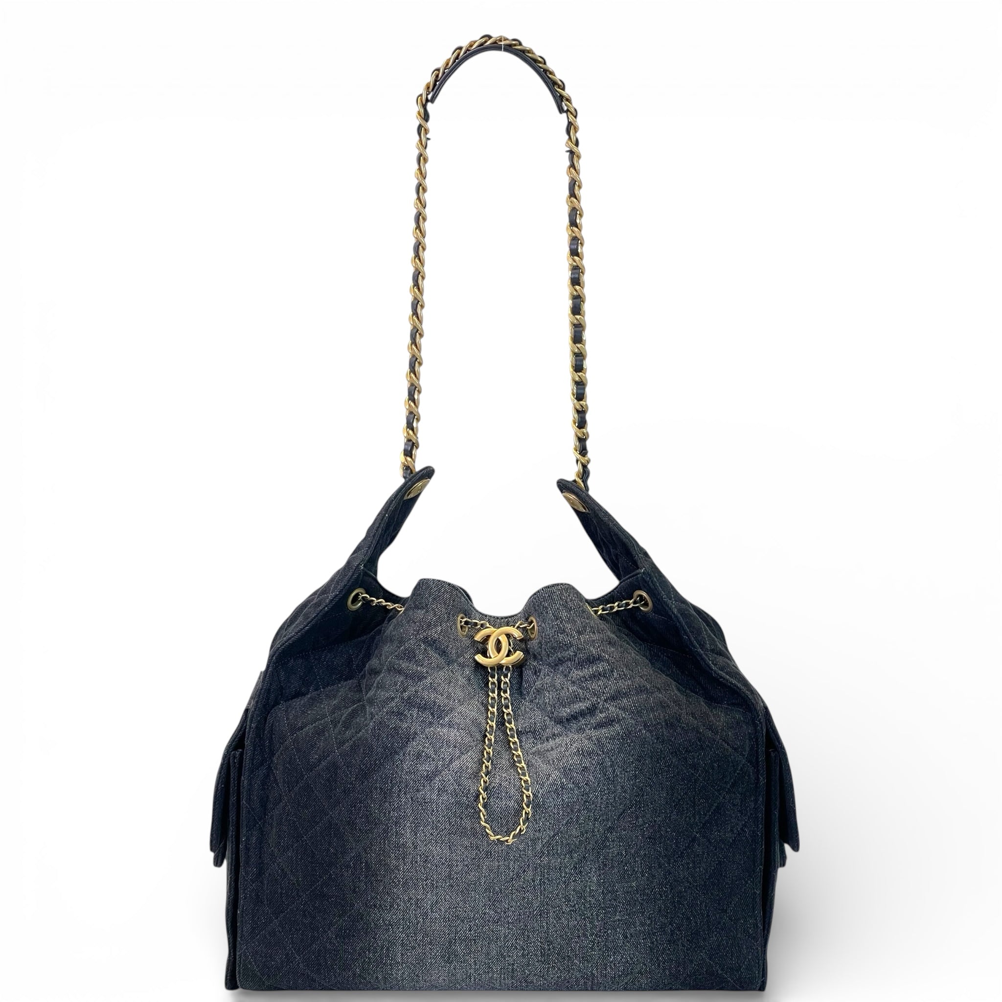 Chanel 25 Medium Handbag Black Washed Denim