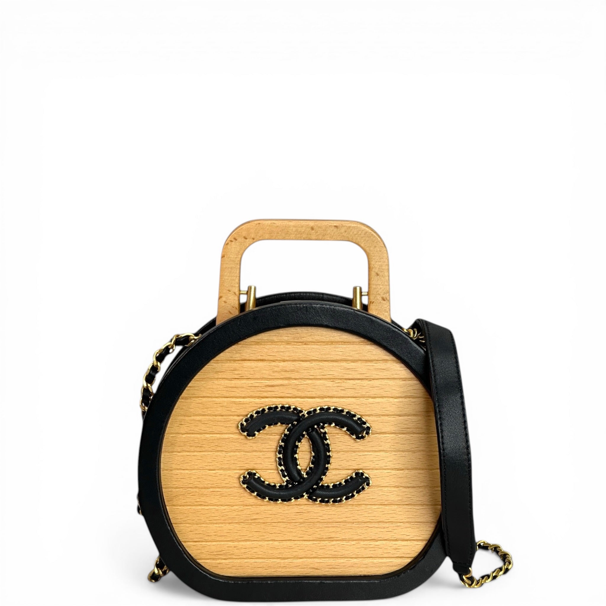 Chanel Beech Wood Lambskin Round CC Vanity Case