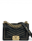 Chanel Boy Bag Small Chevron Chain Black Crumpled Calfskin