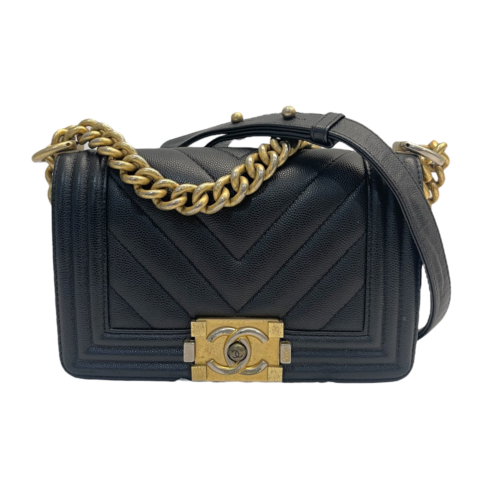 Chanel Boy Bag Small in Chevron Quilted Calfskin Black