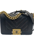 Chanel Boy Bag Small in Chevron Quilted Calfskin Black